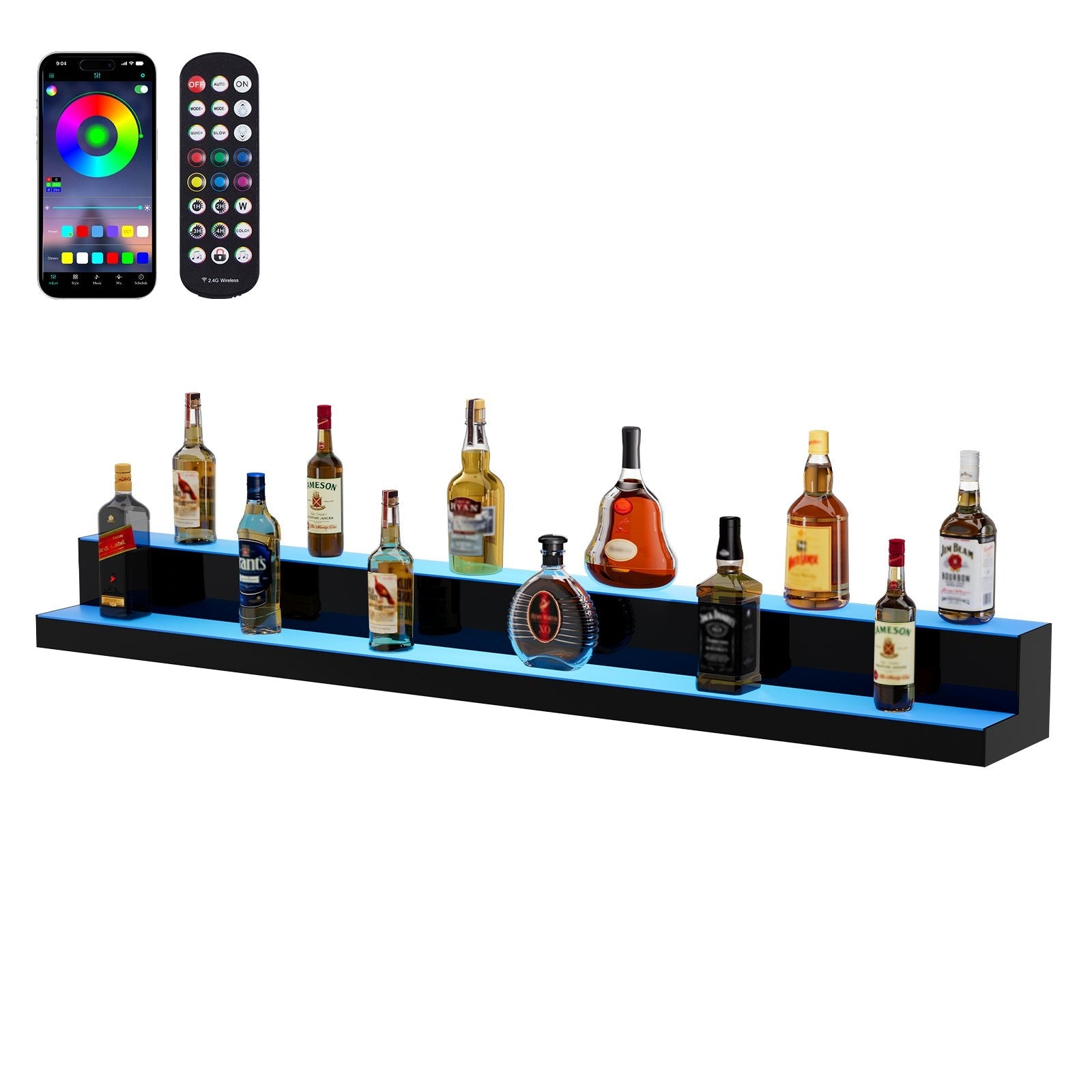 VEVOR LED Lighted Liquor Bottle Display Bar Shelf RF & App Control 60" 2-Step 