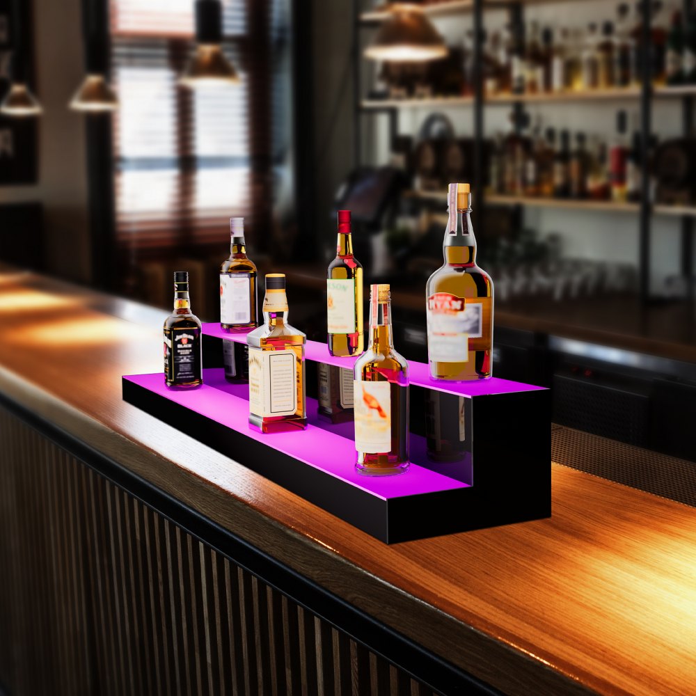 VEVOR LED Lighted Liquor Bottle Display Bar Shelf RF & App Control 48" 2-Step 