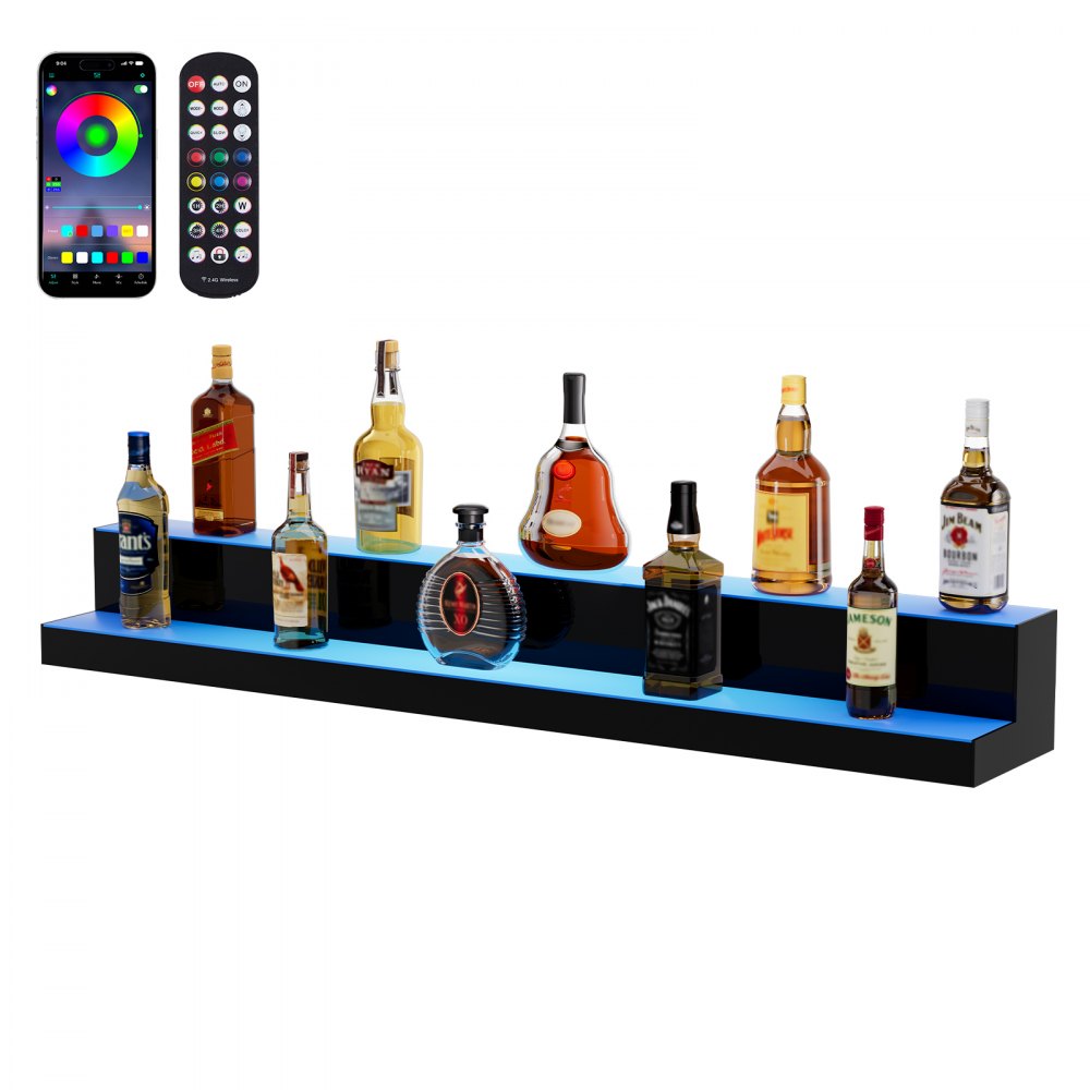 VEVOR LED Lighted Liquor Bottle Display Bar Shelf RF & App Control 48" 2-Step 