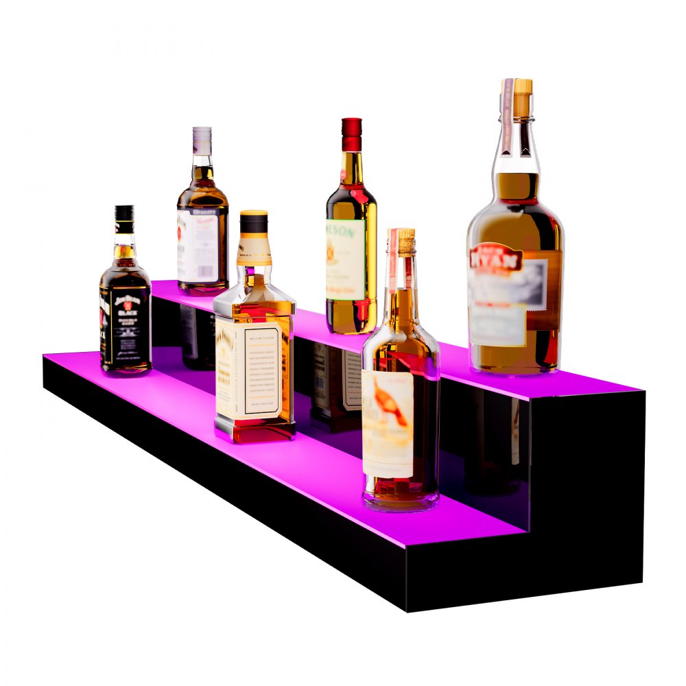 VEVOR LED Lighted Liquor Bottle Display Bar Shelf RF & App Control 48" 2-Step 
