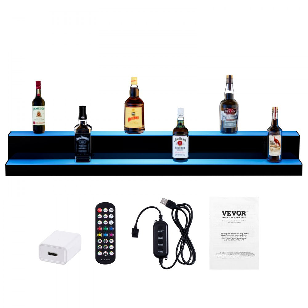 VEVOR LED Lighted Liquor Bottle Display Bar Shelf RF & App Control 48" 2-Step 