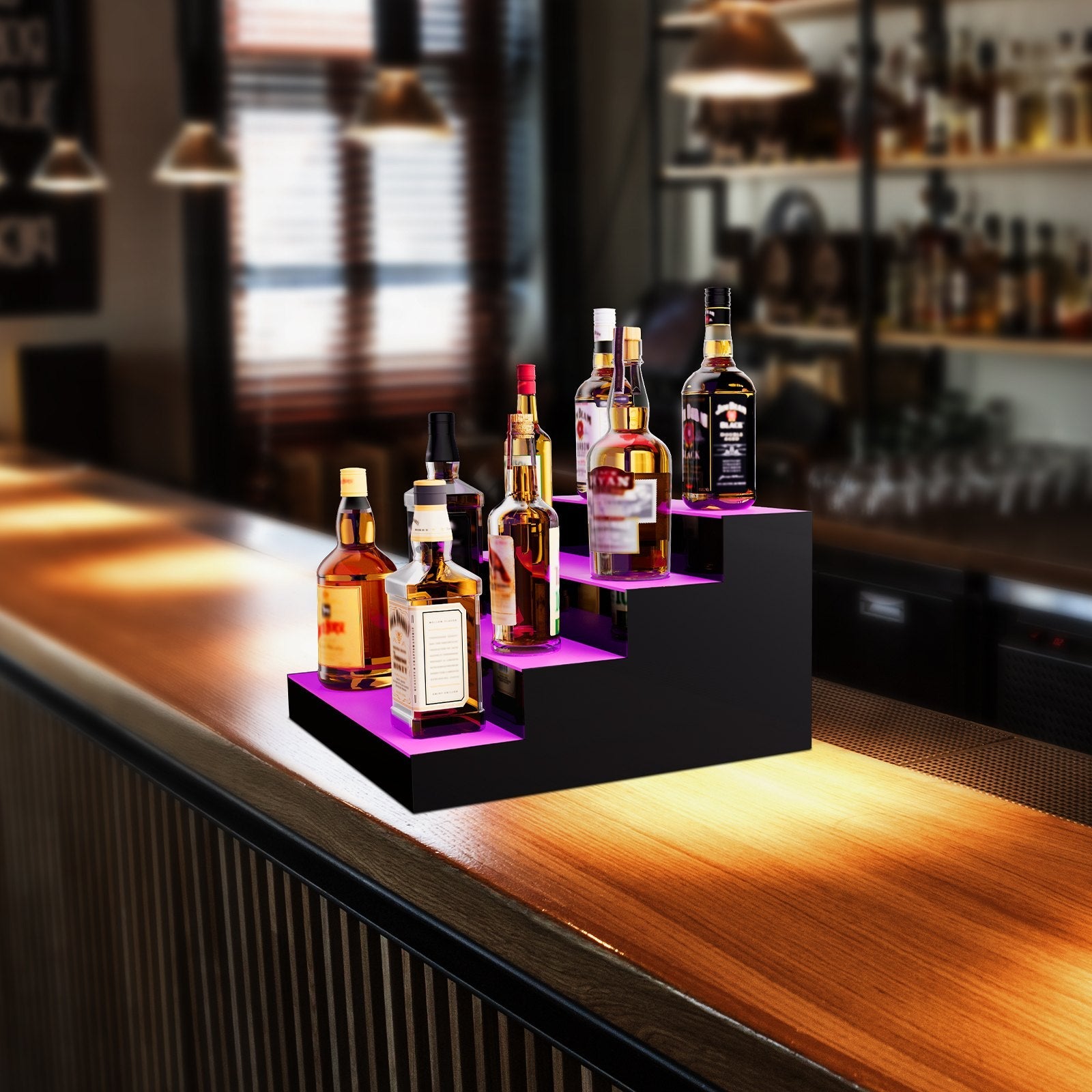 VEVOR LED Lighted Liquor Bottle Display Bar Shelf RF & App Control 16" 4-Step 