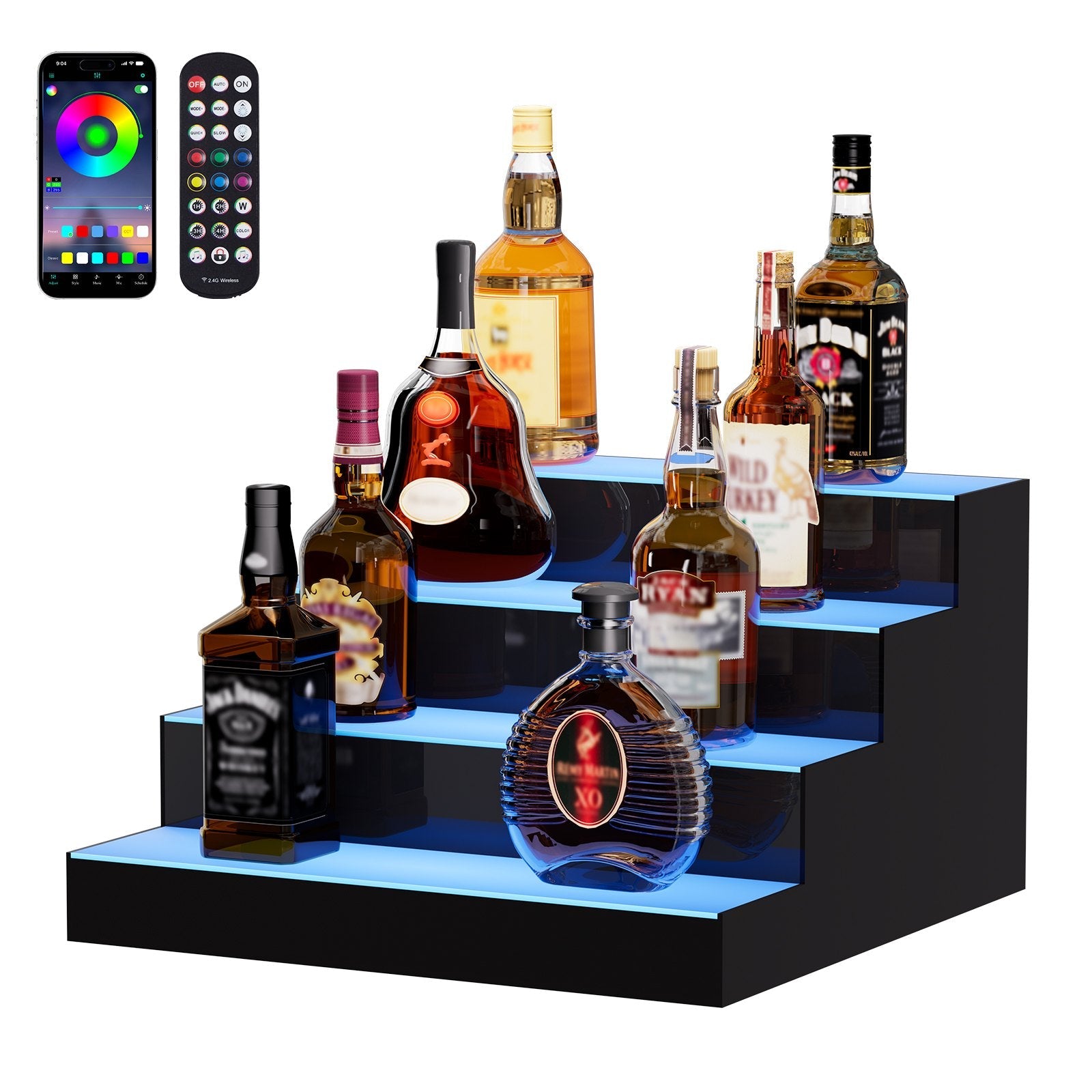 VEVOR LED Lighted Liquor Bottle Display Bar Shelf RF & App Control 16" 4-Step 