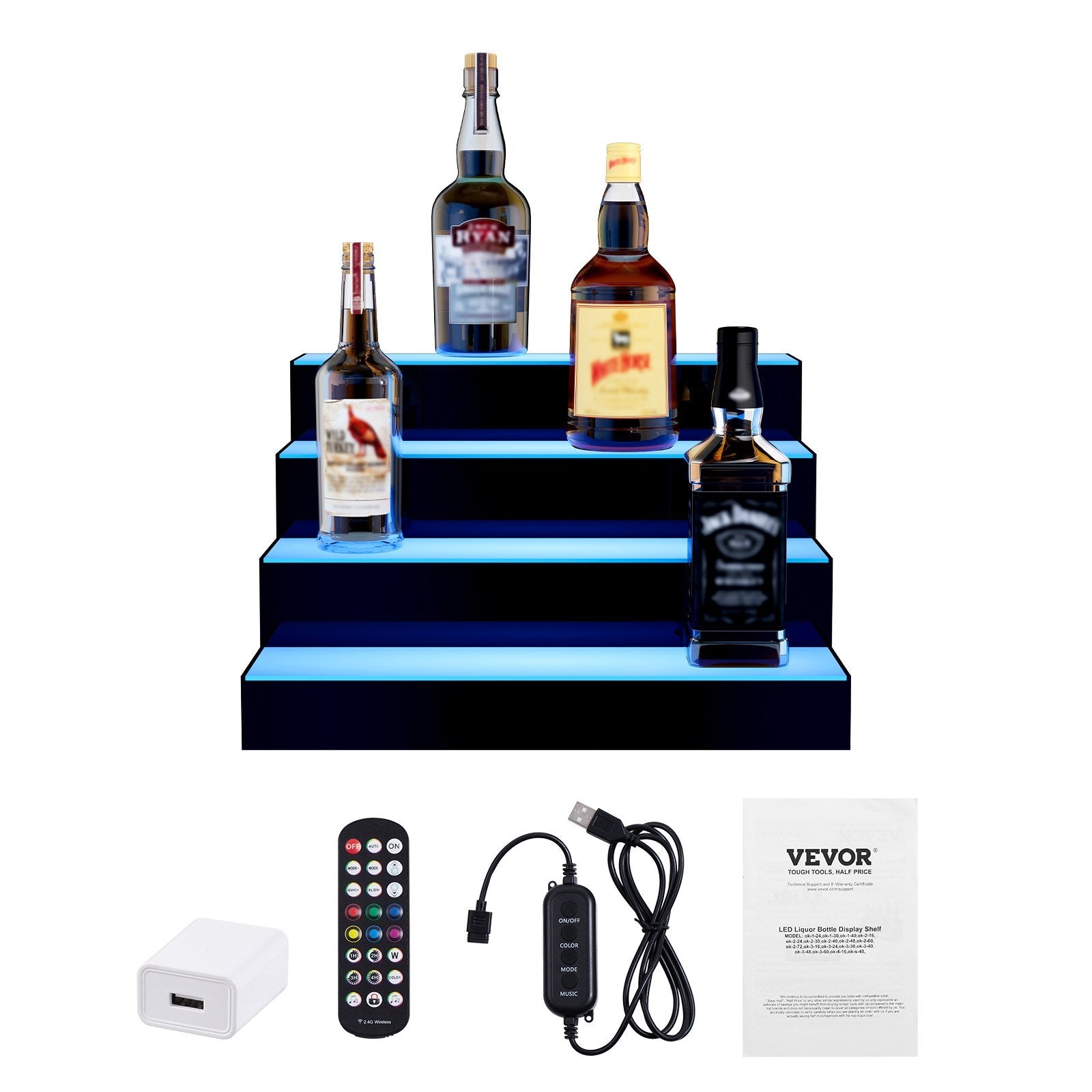 VEVOR LED Lighted Liquor Bottle Display Bar Shelf RF & App Control 16" 4-Step 