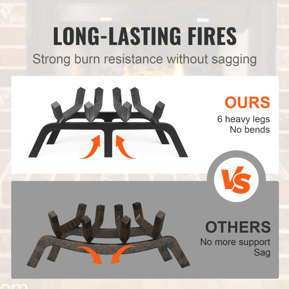 VEVOR Fireplace Log Grate, 18 inch Heavy Duty Fireplace Grate with 6 Support Legs, 3/4’’ Solid Powder-coated Steel Bars, Log Firewood Burning Rack Holder for Indoor and Outdoor Fireplace 
