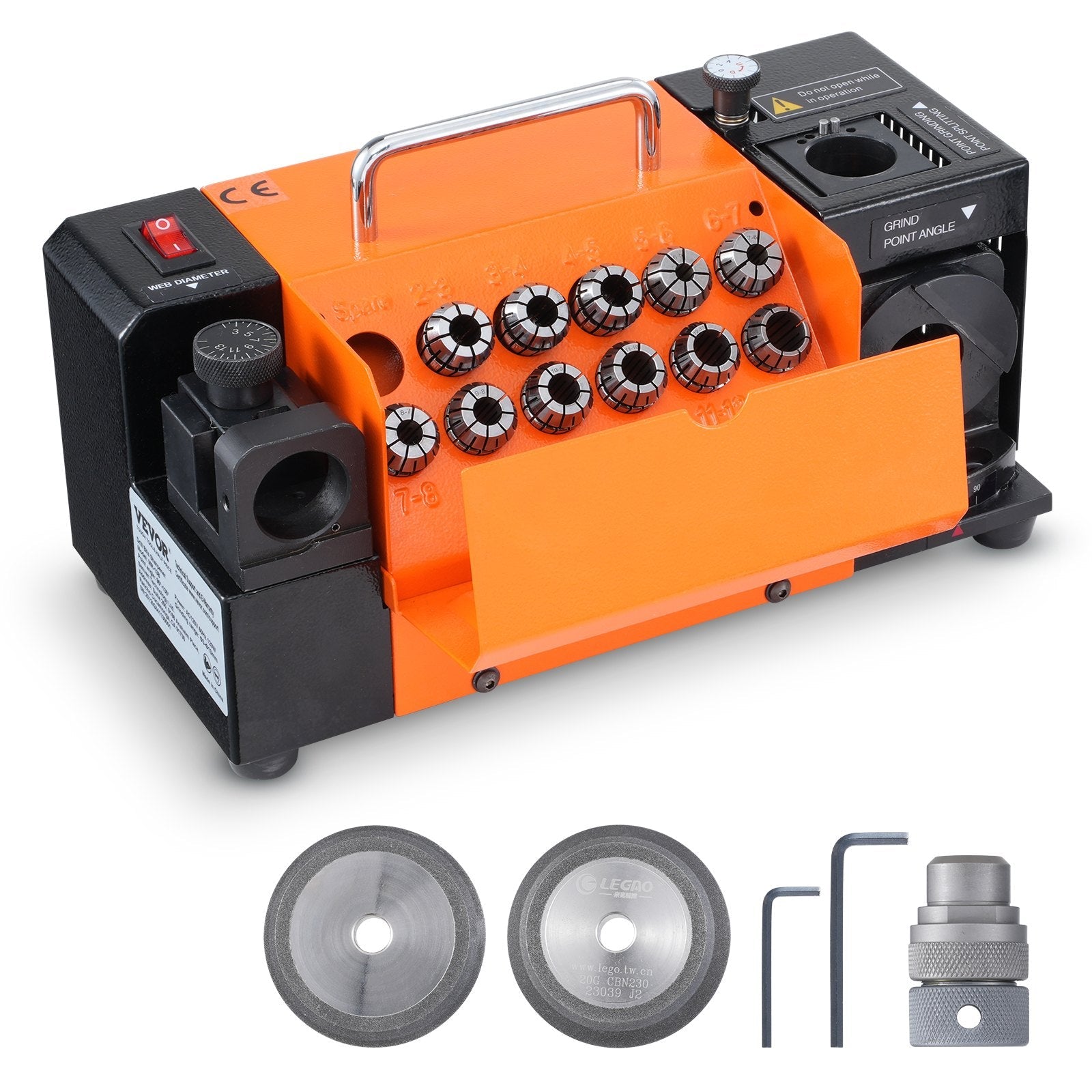 VEVOR Drill Bits Sharpener, 3-13mm Bits Grinder Sharpener, Lip Relief Angle & 95°-135° Point Angle Adjustable Drill Bit Re-Sharpener, Portable Sharpening Machine with 11 Collets, CBN & SDC Wheel 