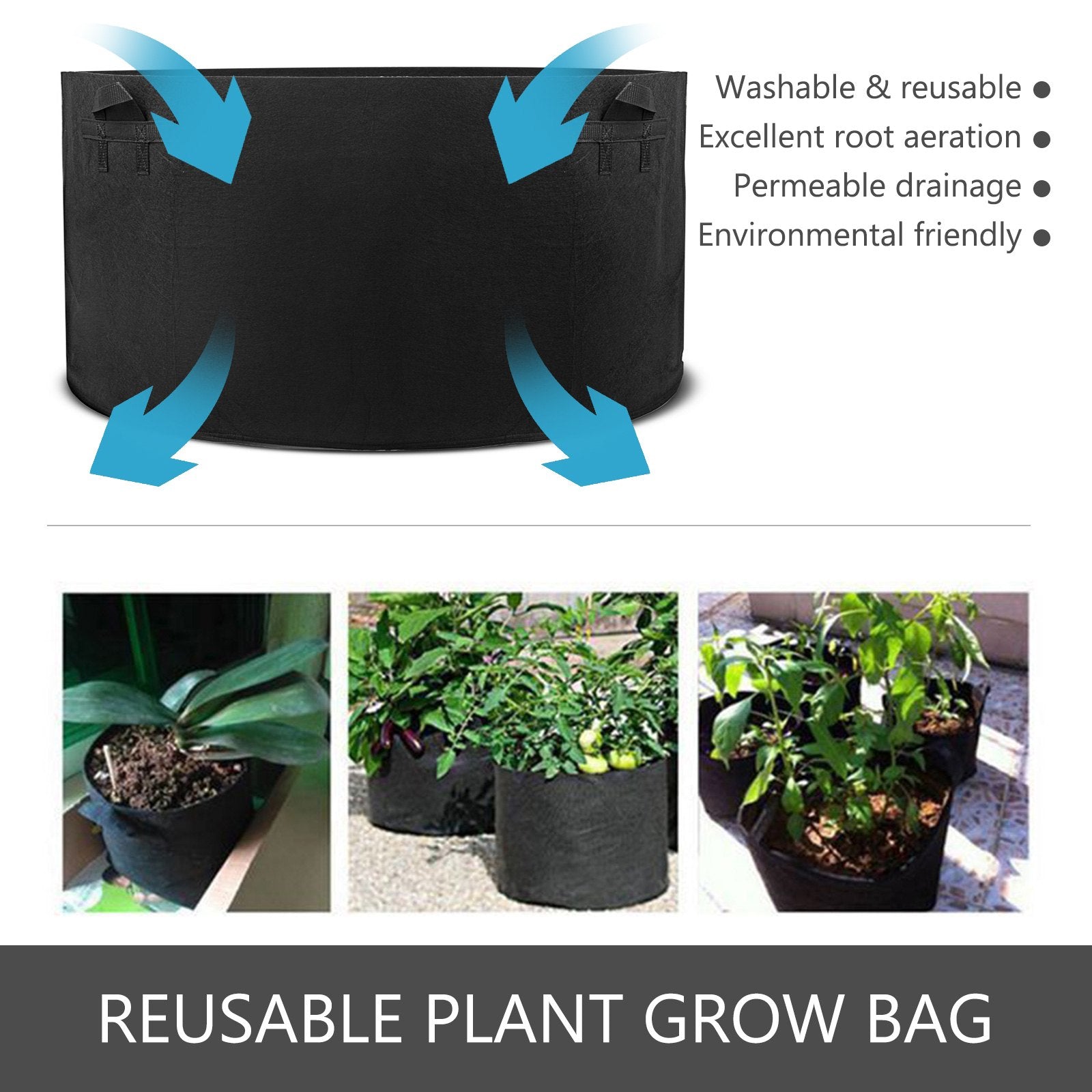 5PCS x 200Gallon Plant Grow Bags Fabric Grow Pots With Handles Heavy Duty Sturdy 