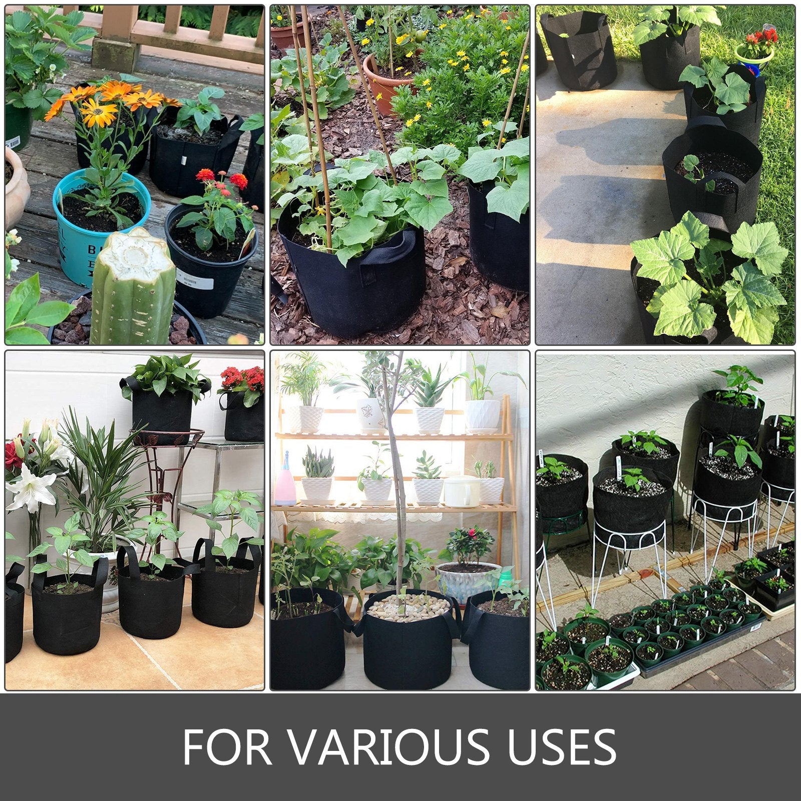 VEVOR Plant Grow Bag Fabric 5-Pack 400 Gallon Plant Grow Bag Aeration Fabric Pots with Handles Black Grow Bag Plant Container for Garden Planting Washable and Reusable 