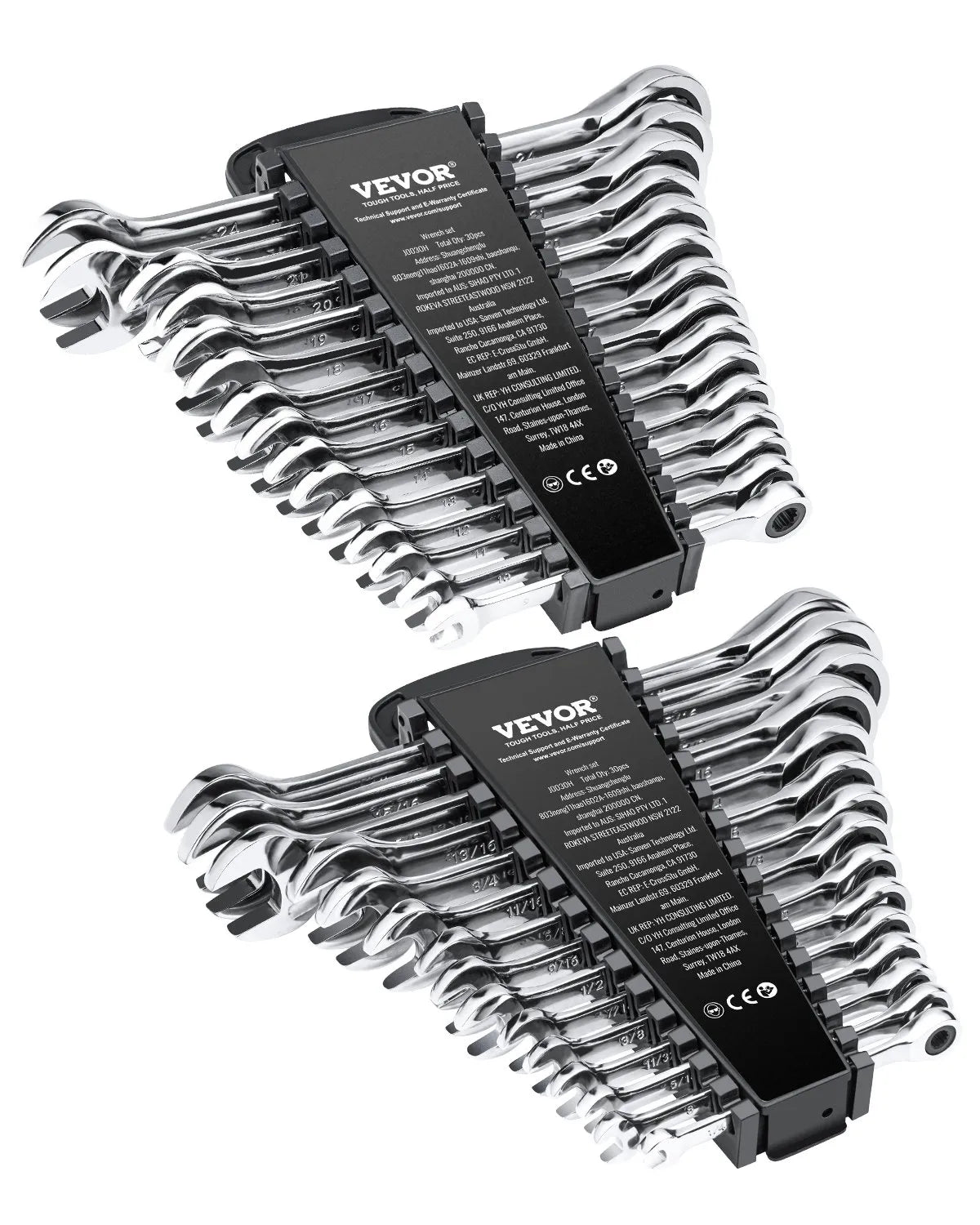 VEVOR Combination Wrench Set 30 PCS SAE 1/4" to 1", Metric 8-24mm Organizer Rack