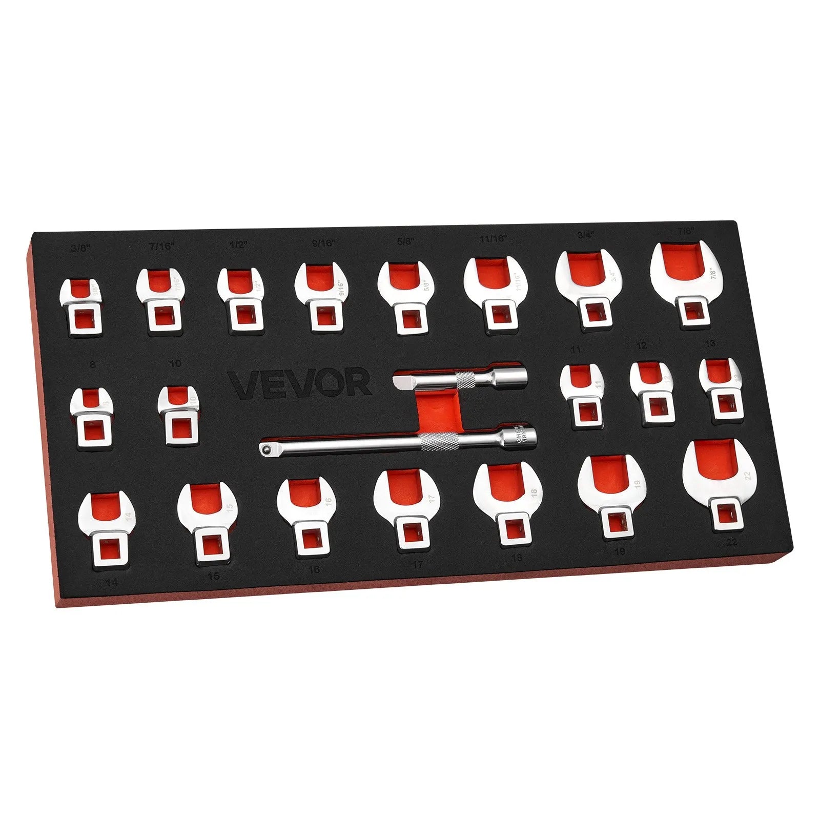Crowfoot Wrench Set – 22-Piece Metric & SAE Crows Foot Wrench Set, 3/8" Drive, Cr-Mo Alloy Steel with Storage Tray