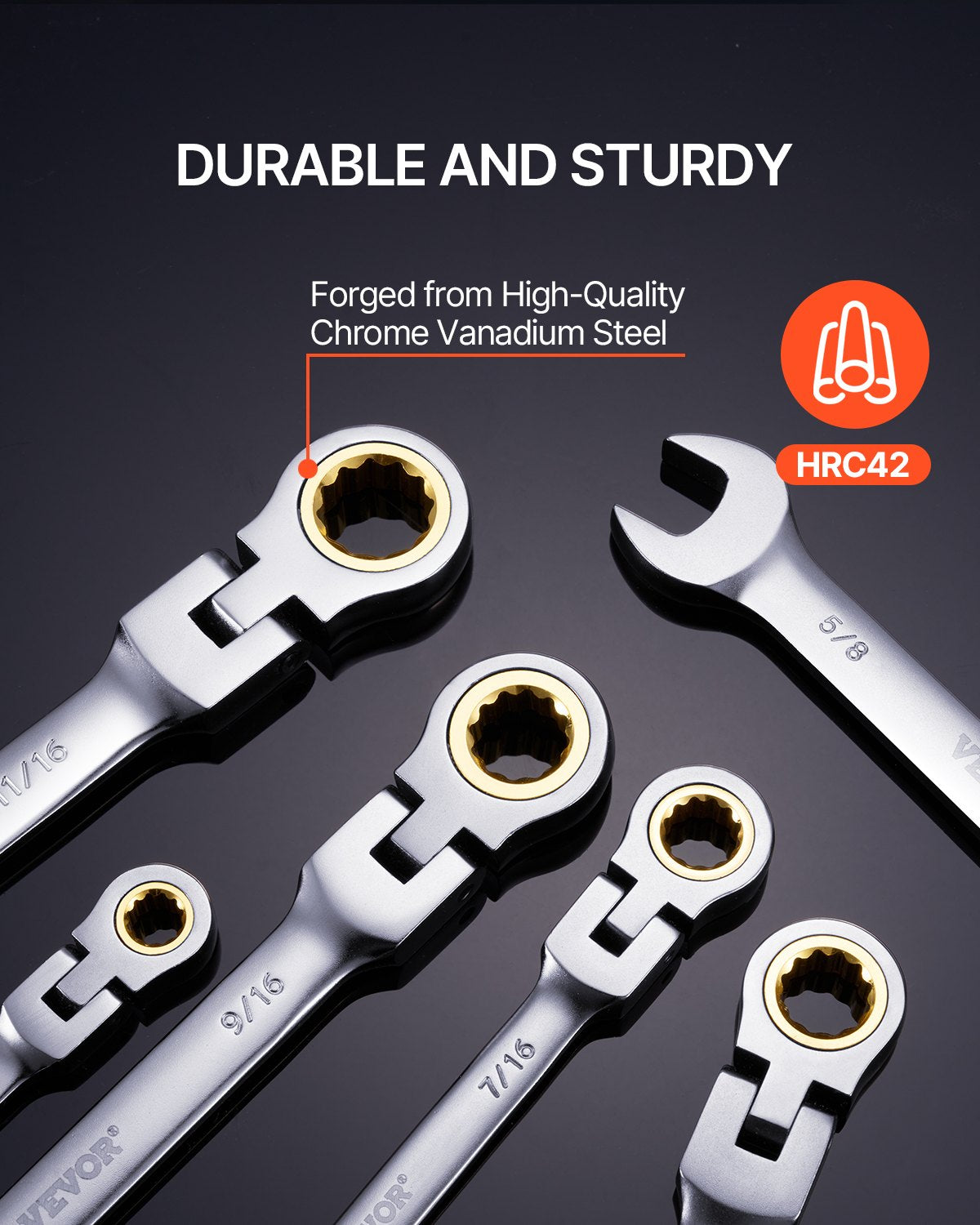 VEVOR Flex-Head Ratcheting Wrench Set 8 PCS SAE 5/16"-3/4" with Roll-up Pouch 