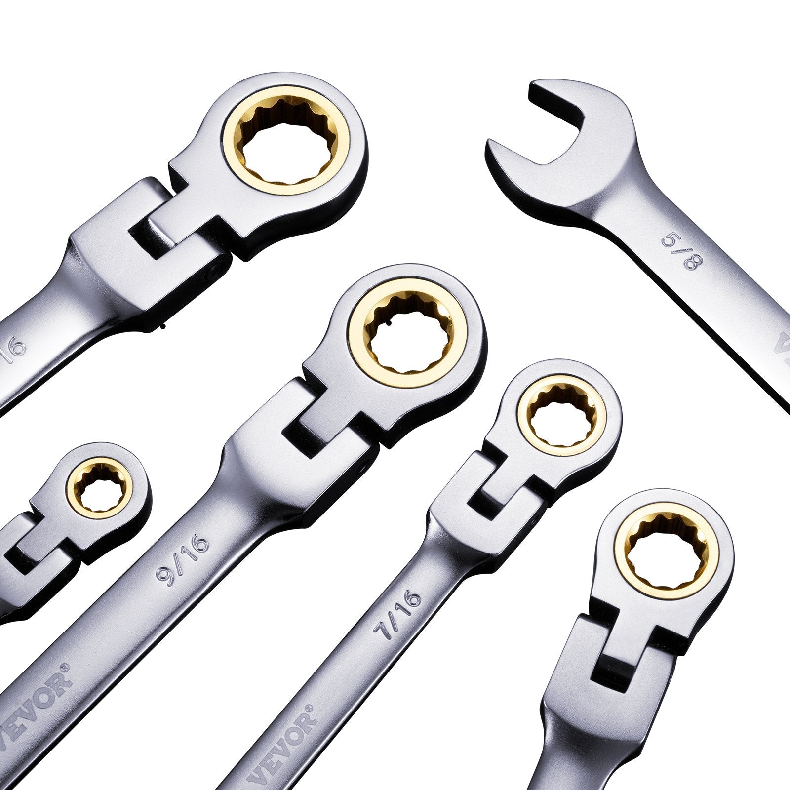 VEVOR Flex-Head Ratcheting Wrench Set 8 PCS SAE 5/16"-3/4" with Roll-up Pouch 