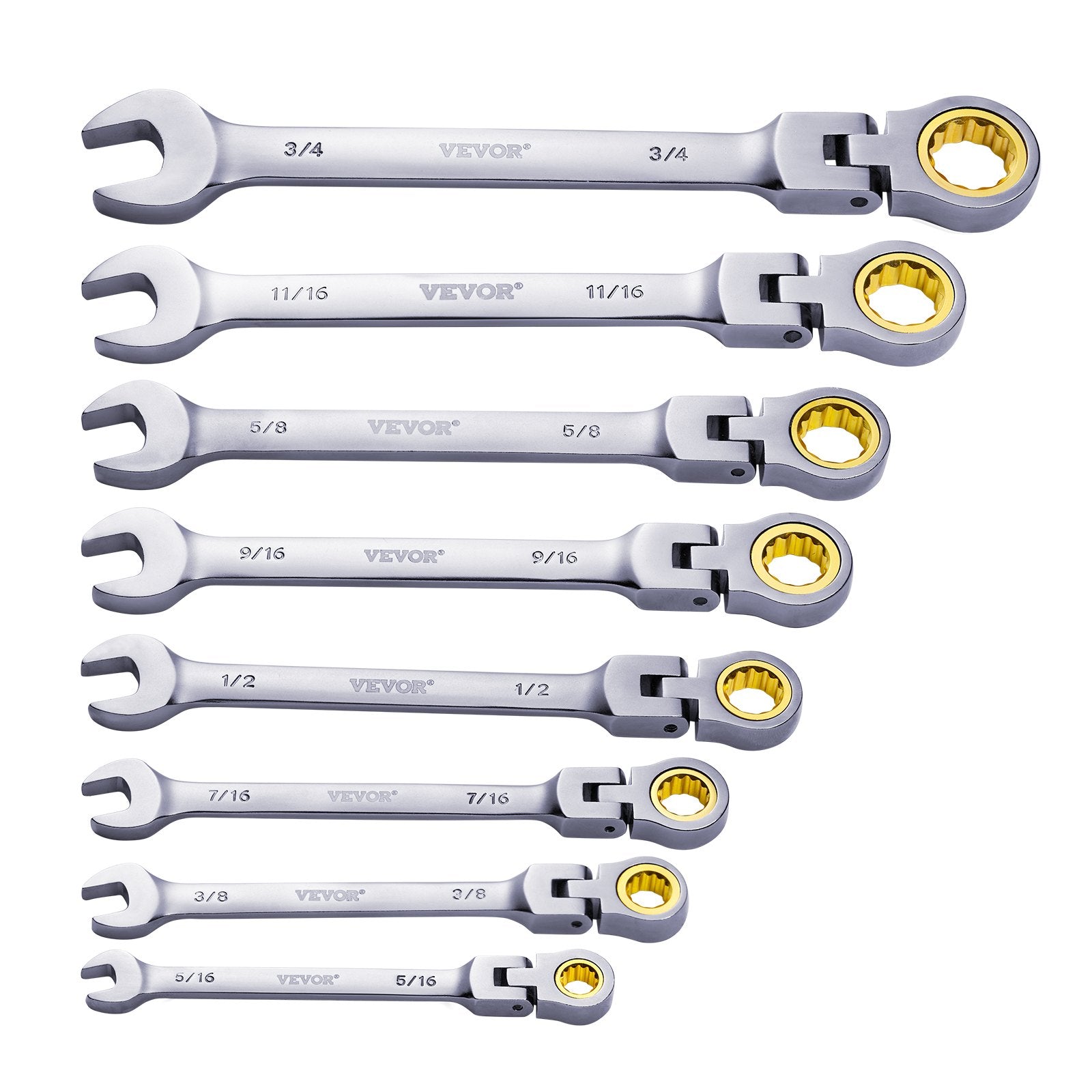 VEVOR Flex-Head Ratcheting Wrench Set 8 PCS SAE 5/16"-3/4" with Roll-up Pouch 