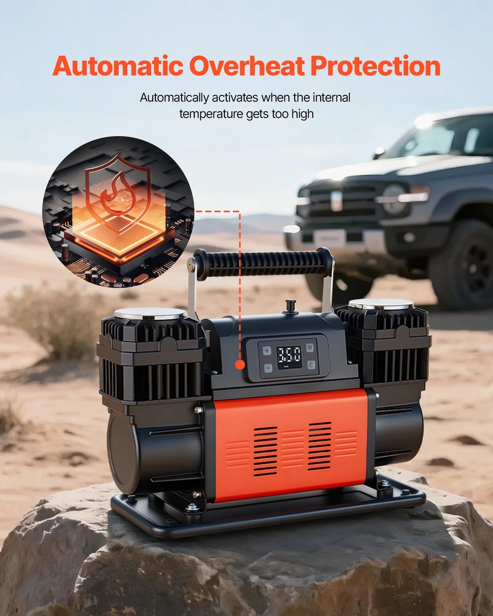 VEVOR Dual-Cylinder Heavy Duty Air Compressor, 10.6CFM Auto-Stop Portable Tire Inflator, 12V 150PSI Offroad Air Pump with LCD Digital Display & Adapters for Truck Car SUV 4 x 4 Vehicle RV 