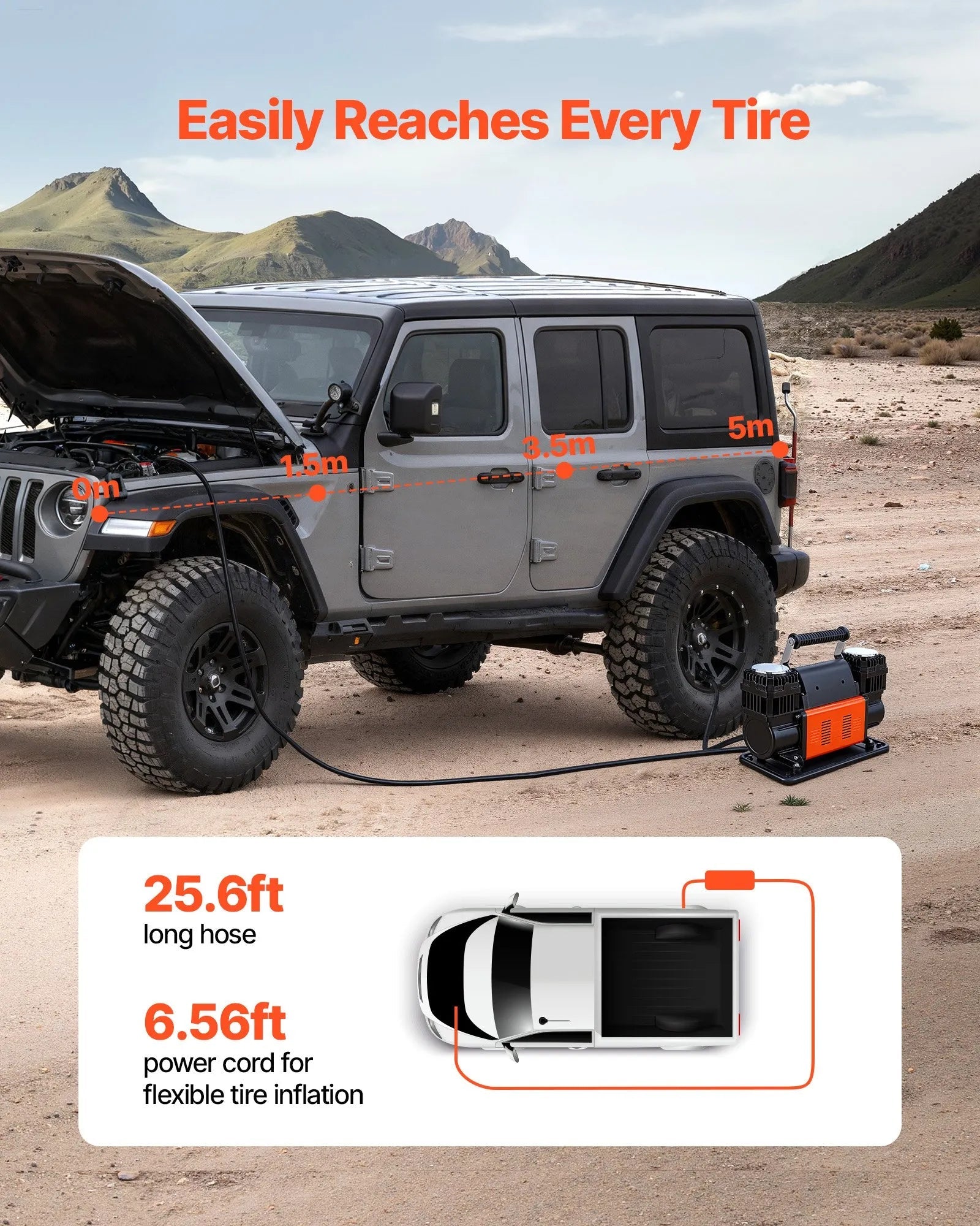 VEVOR Dual-Cylinder Heavy Duty Air Compressor, 10.6CFM Portable Tire Inflator, 12V 150PSI Offroad Air Pump with Digital Pressure Gauge & Adapters for Truck Car SUV 4 x 4 Vehicle RV 