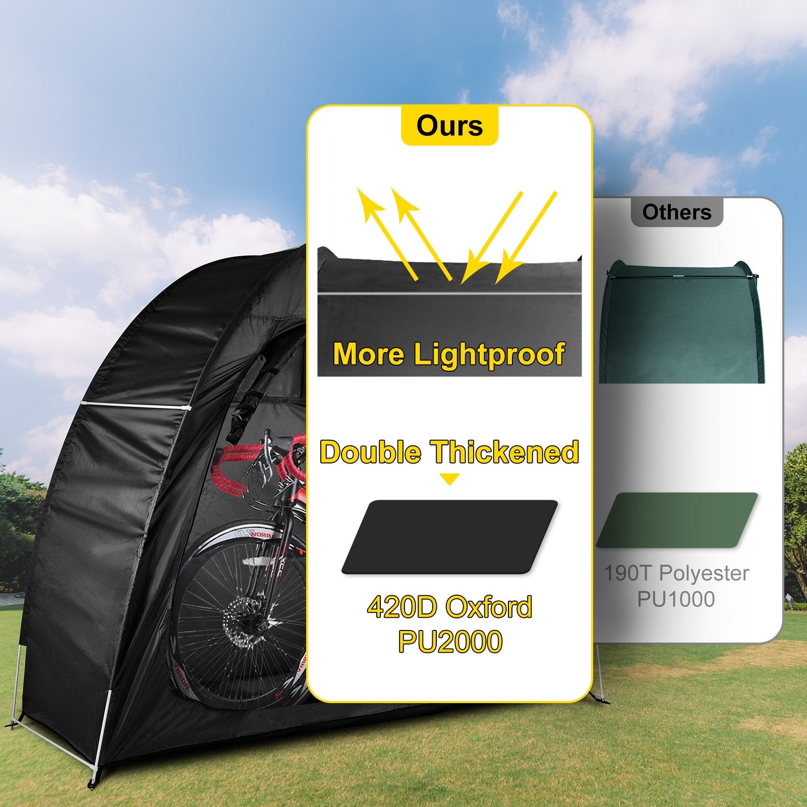 VEVOR Bike Cover Storage Tent, 420D Oxford Portable for 2 Bikes, Outdoor Waterproof Anti-Dust Bicycle Storage Shed, Heavy Duty for Bikes, Lawn Mower, and Garden Tools, w/ Carry Bag and Pegs, Black 