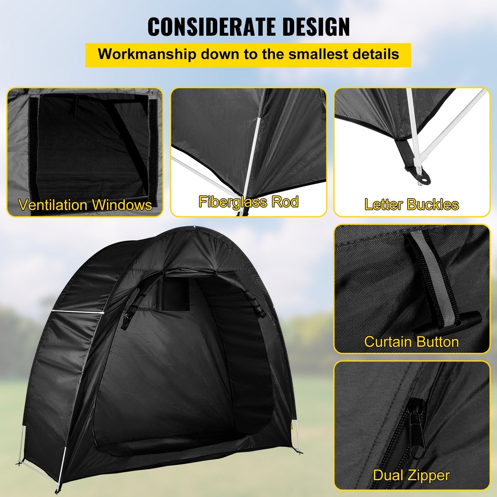 VEVOR Bike Cover Storage Tent, 420D Oxford Portable for 2 Bikes, Outdoor Waterproof Anti-Dust Bicycle Storage Shed, Heavy Duty for Bikes, Lawn Mower, and Garden Tools, w/ Carry Bag and Pegs, Black 