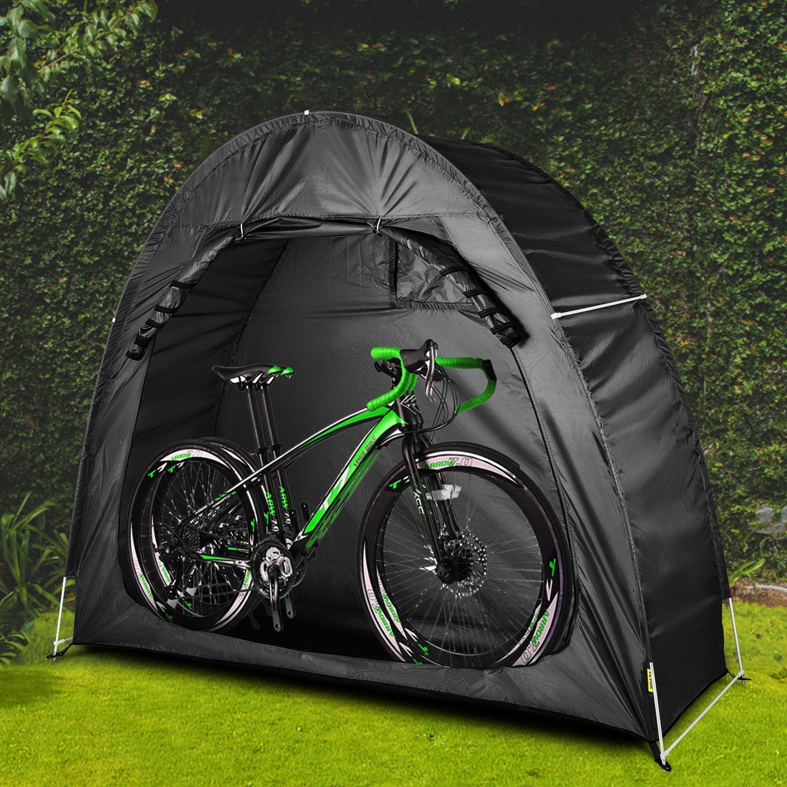 VEVOR Bike Cover Storage Tent, 420D Oxford Portable for 2 Bikes, Outdoor Waterproof Anti-Dust Bicycle Storage Shed, Heavy Duty for Bikes, Lawn Mower, and Garden Tools, w/ Carry Bag and Pegs, Black 