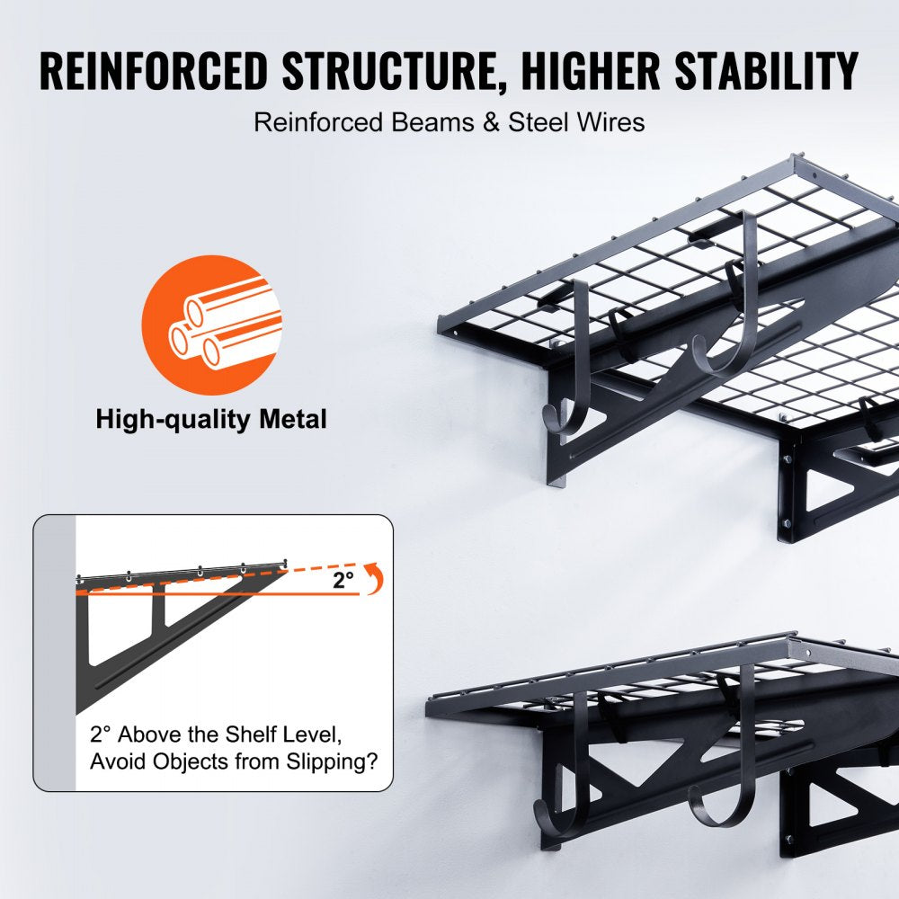 VEVOR Garage Storage Shelving, 2 Pack, 3 x 2 ft Heavy Duty Garage Shelves Wall Mounted, 500 lbs Load Capacity(Total) Garage Storage Rack Floating Shelves, Suitable for Shop, Shed, Garage Storage 