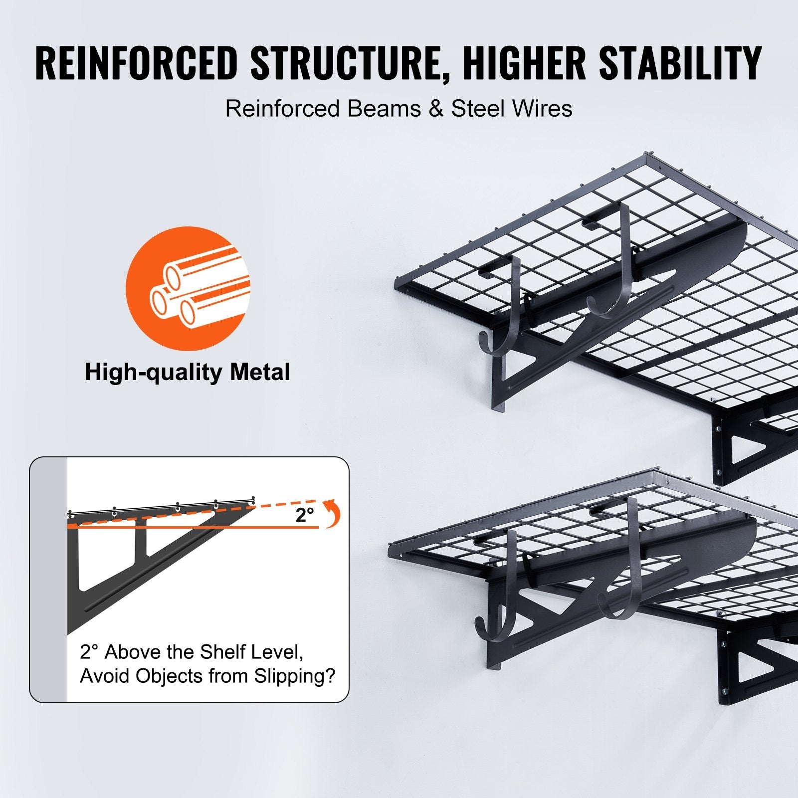 VEVOR Garage Storage Shelving, 2 Pack, 4 x 2 ft Heavy Duty Garage Shelves Wall Mounted, 502 lbs Load Capacity(Total) Garage Storage Rack Floating Shelves, Suitable for Shop, Shed, Garage Storage 