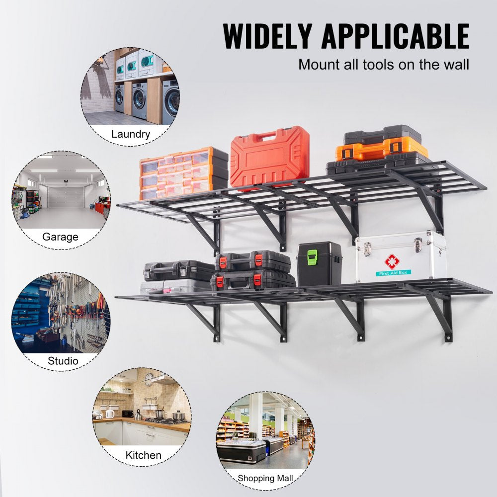 VEVOR Garage Storage Shelving, 2 Pack, 6 x 2 ft Heavy Duty Garage Shelves Wall Mounted, 1600 lbs Load Capacity(Total) Garage Storage Rack Floating Shelves, Suitable for Shop, Shed, Garage Storage 