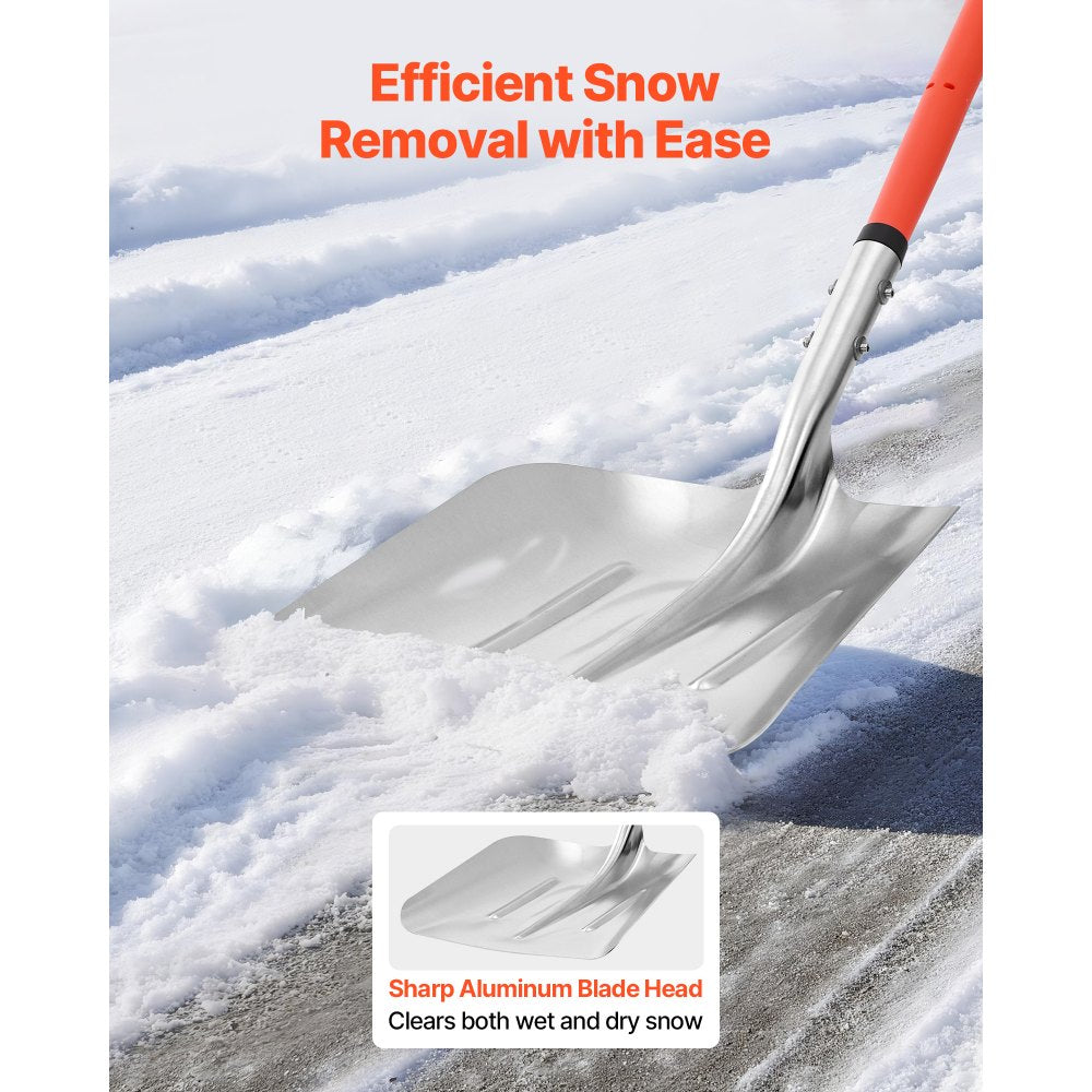 14-Inch Aluminum Snow Shovel with D-Shaped Handles for Driveways