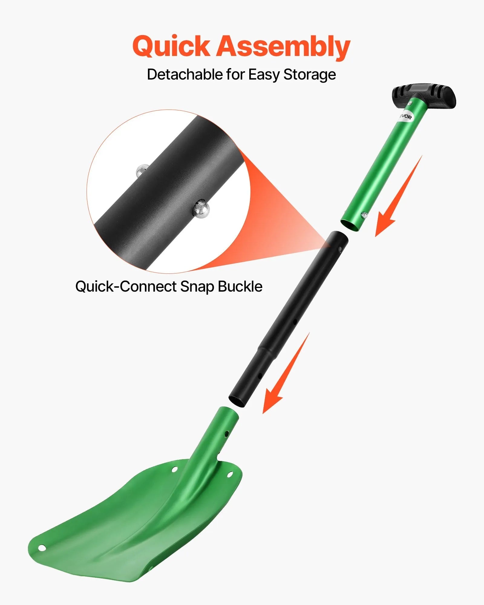 VEVOR Snow Shovel for Driveway, 8.5 in Wide Aluminum Alloy Snow Shovel with T-shaped Handles, Large Capacity Snowplow Shovels, Portable & Lightweight Snows Removal Tool for Garden Car Camping 