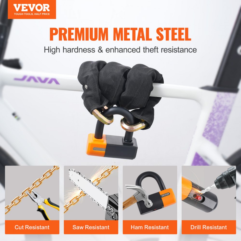 VEVOR Bike Chain Lock 3.28 Ft Bicycle Chain Lock with 4 Keys Metal Steel 14mm 