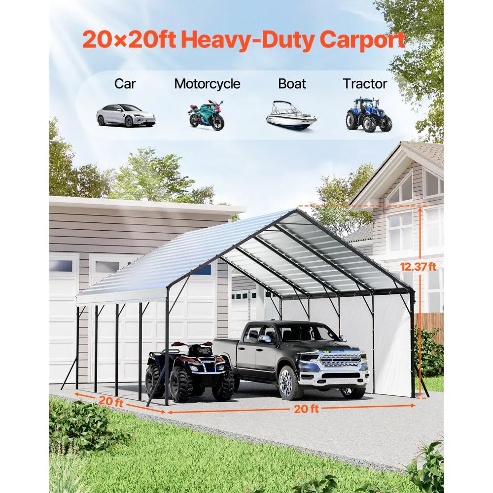 VEVOR Metal Carport 20 x 20 ft Outdoor Car Shelter Garage for Boats Heavy Duty