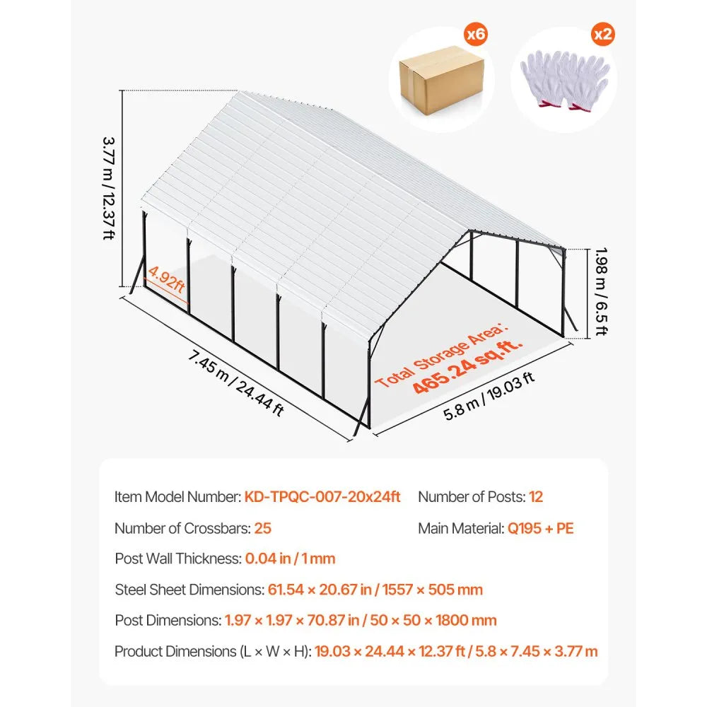 VEVOR Metal Carport 20 x 24 ft Outdoor Car Shelter Garage for Boats Heavy Duty