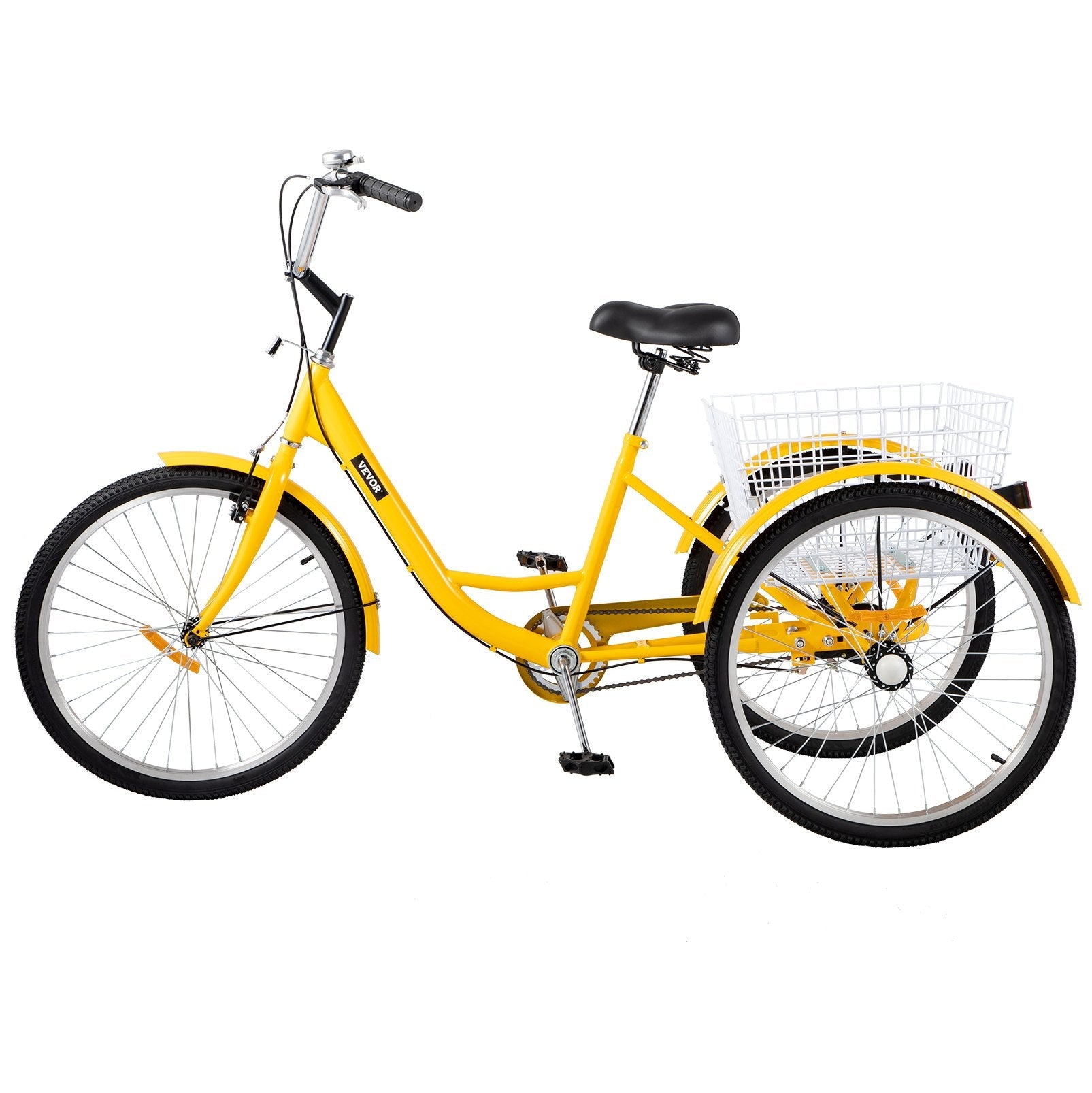 VEVOR Yellow Adult Tricycle 24'' 1-Speed 3 Wheel Bikes, Foldable Adult Tricycle 3 Wheel Bike Trike for Adults 