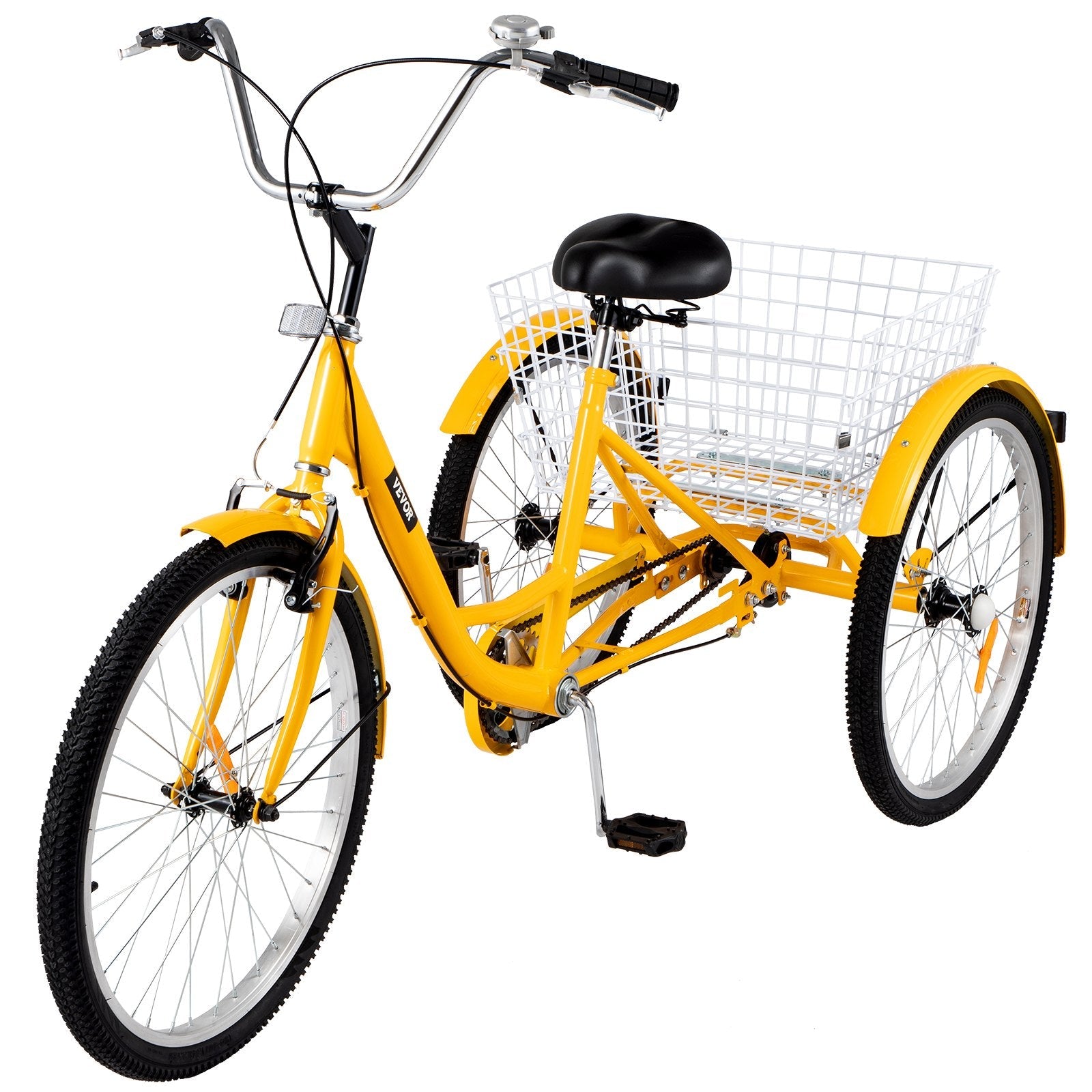 VEVOR Yellow Adult Tricycle 24'' 1-Speed 3 Wheel Bikes, Foldable Adult Tricycle 3 Wheel Bike Trike for Adults 