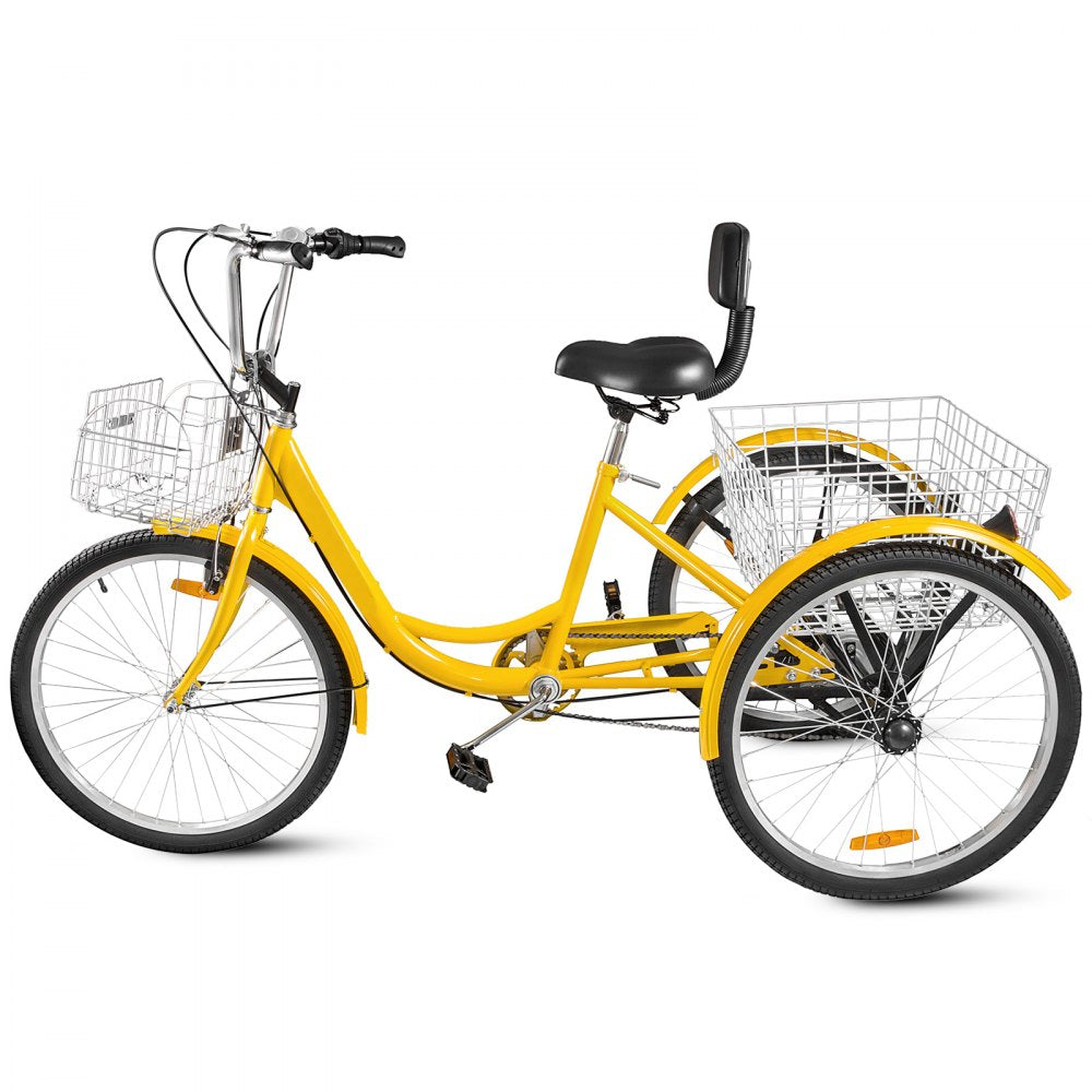 24" Adult Tricycle 3-Wheel 7 Speed Bicycle Trike Double Basket 330LBS Bike 