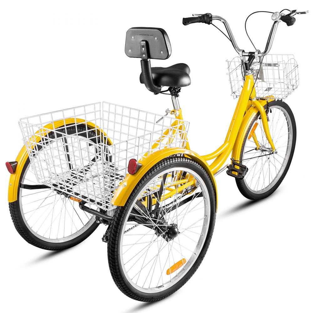 24" Adult Tricycle 3-Wheel 7 Speed Bicycle Trike Double Basket 330LBS Bike 