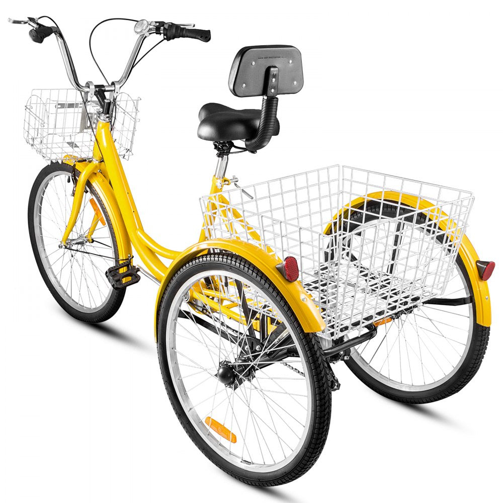 24" Adult Tricycle 3-Wheel 7 Speed Bicycle Trike Double Basket 330LBS Bike 