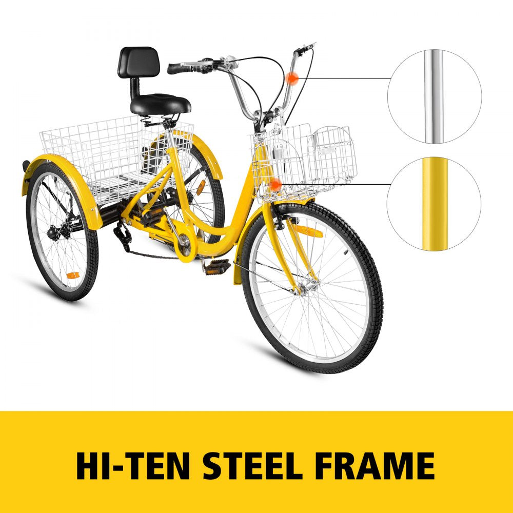 24" Adult Tricycle 3-Wheel 7 Speed Bicycle Trike Double Basket 330LBS Bike 