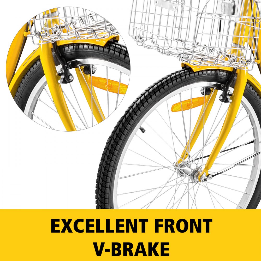 24" Adult Tricycle 3-Wheel 7 Speed Bicycle Trike Double Basket 330LBS Bike 