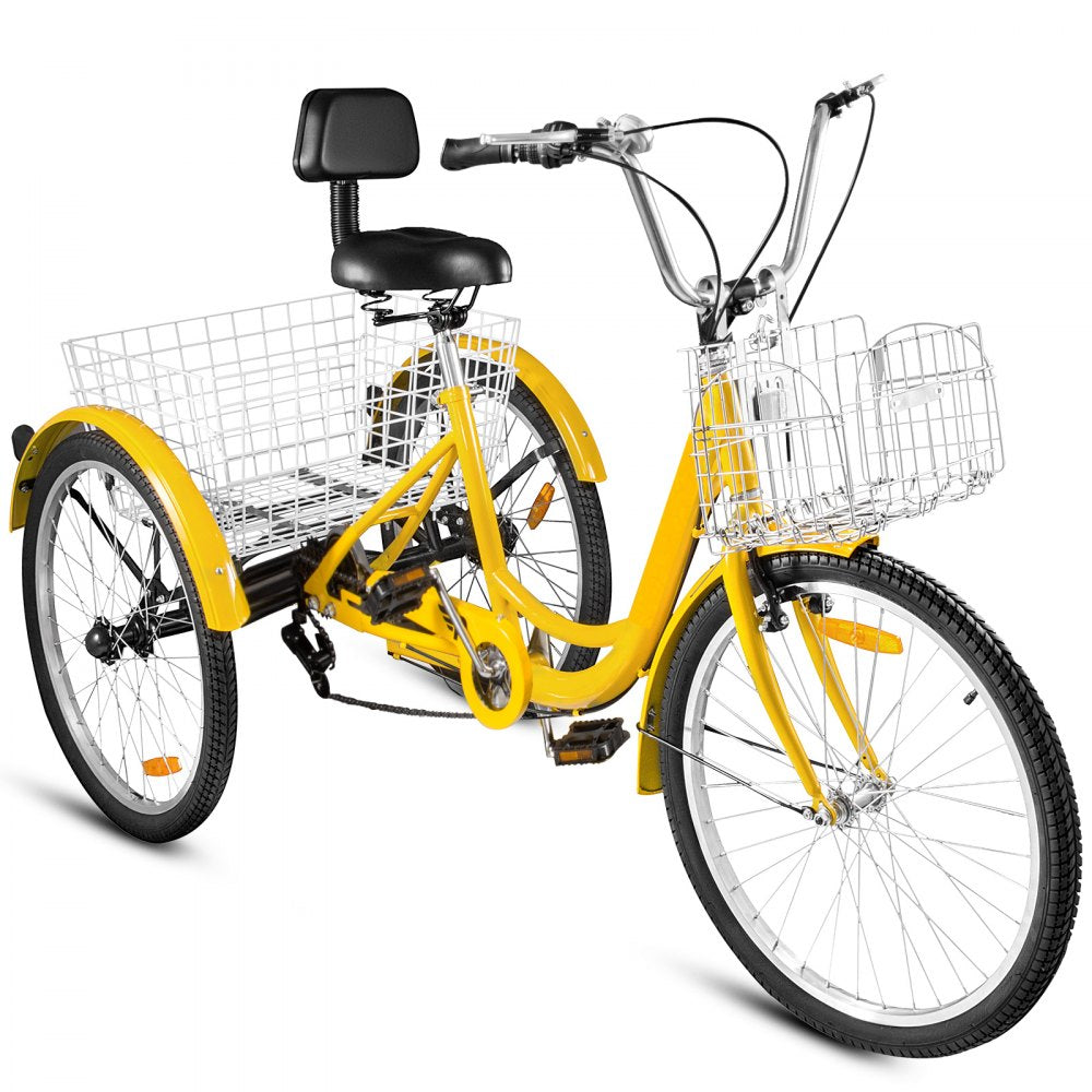 24" Adult Tricycle 3-Wheel 7 Speed Bicycle Trike Double Basket 330LBS Bike 