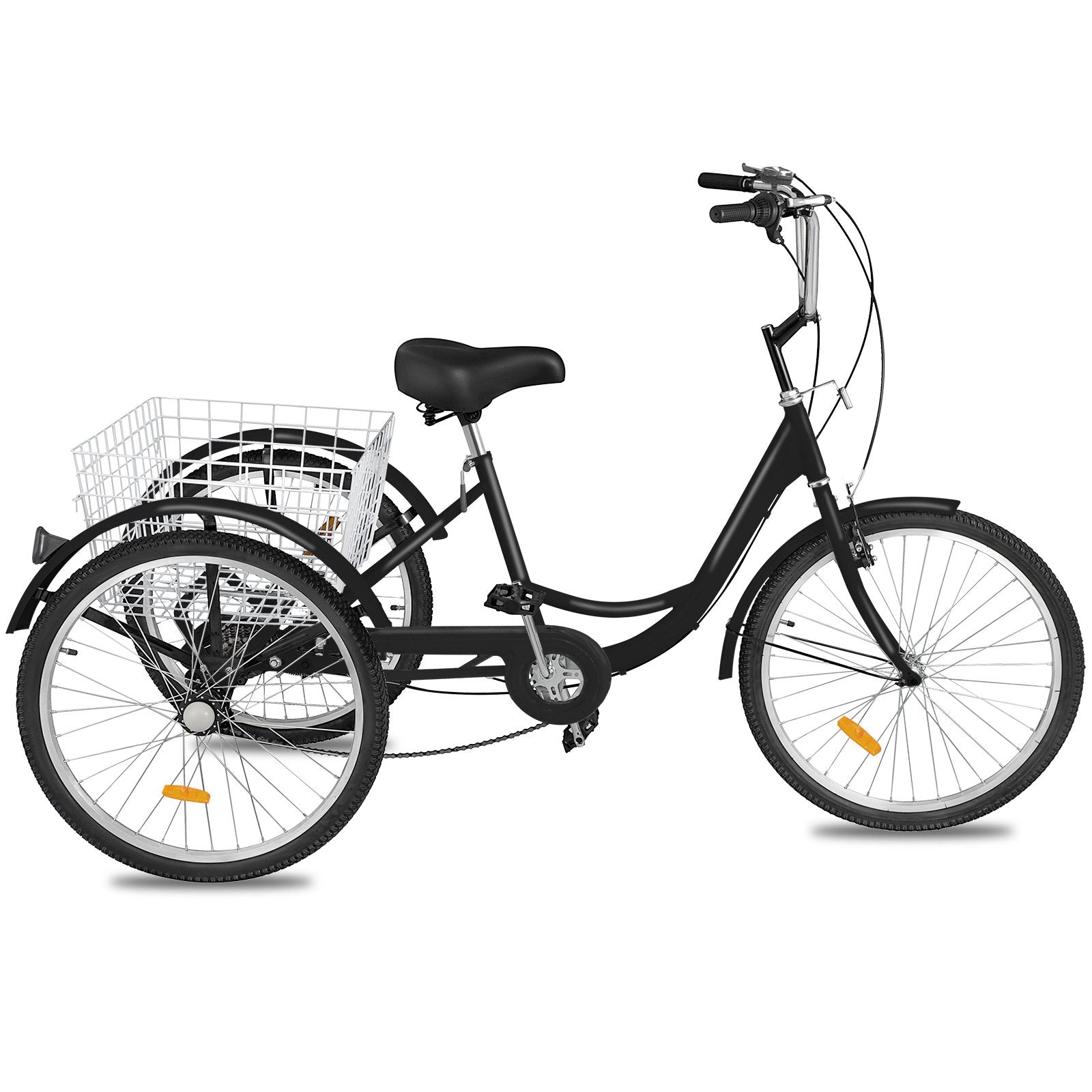 VEVOR Adult Tricycle Single Speed 7 Speed Three Wheel Bike Cruise Bike 24inch Seat Adjustable Trike with Bell, Brake System and Basket Cruiser Bicycles Size for Shopping 