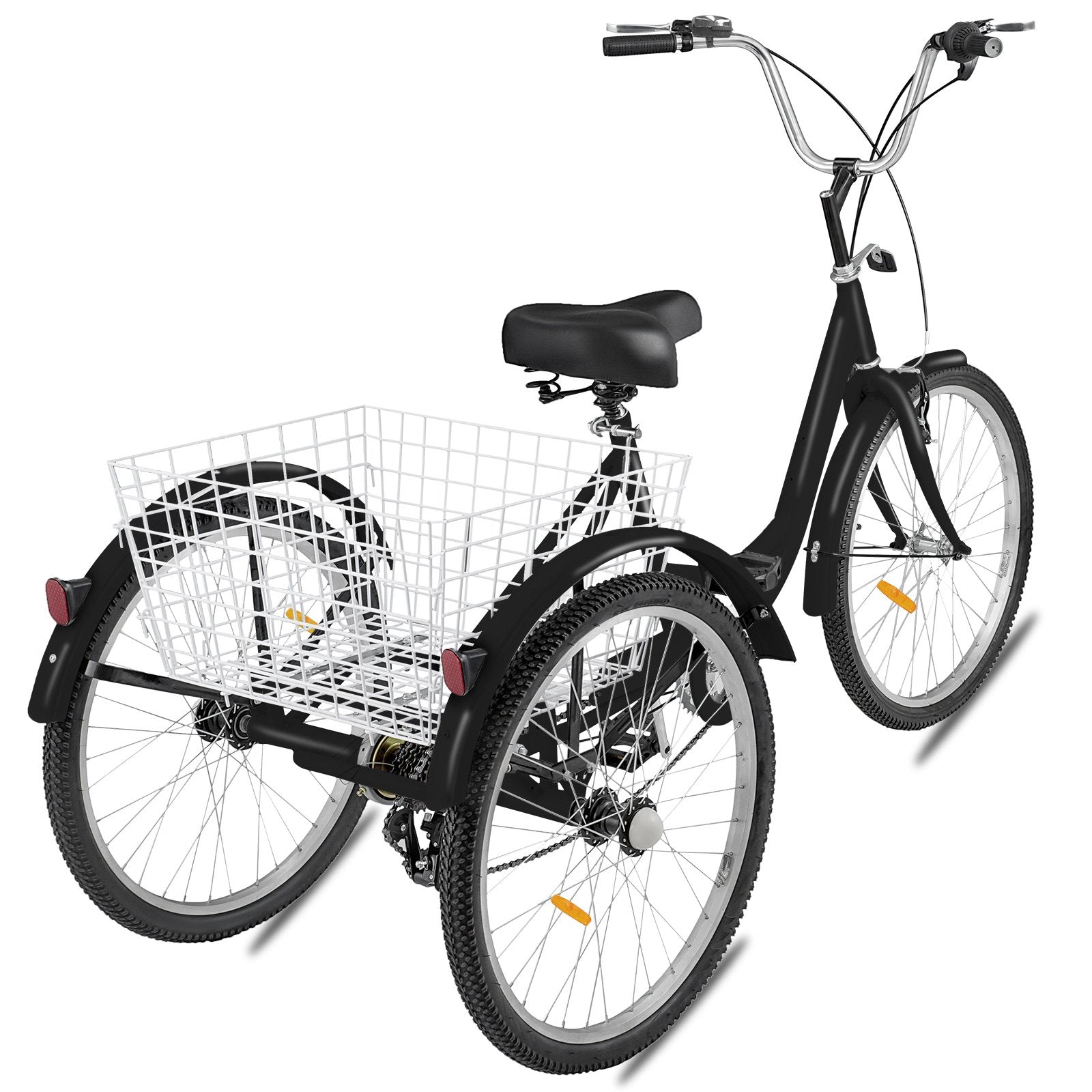 VEVOR Adult Tricycle Single Speed 7 Speed Three Wheel Bike Cruise Bike 24inch Seat Adjustable Trike with Bell, Brake System and Basket Cruiser Bicycles Size for Shopping 