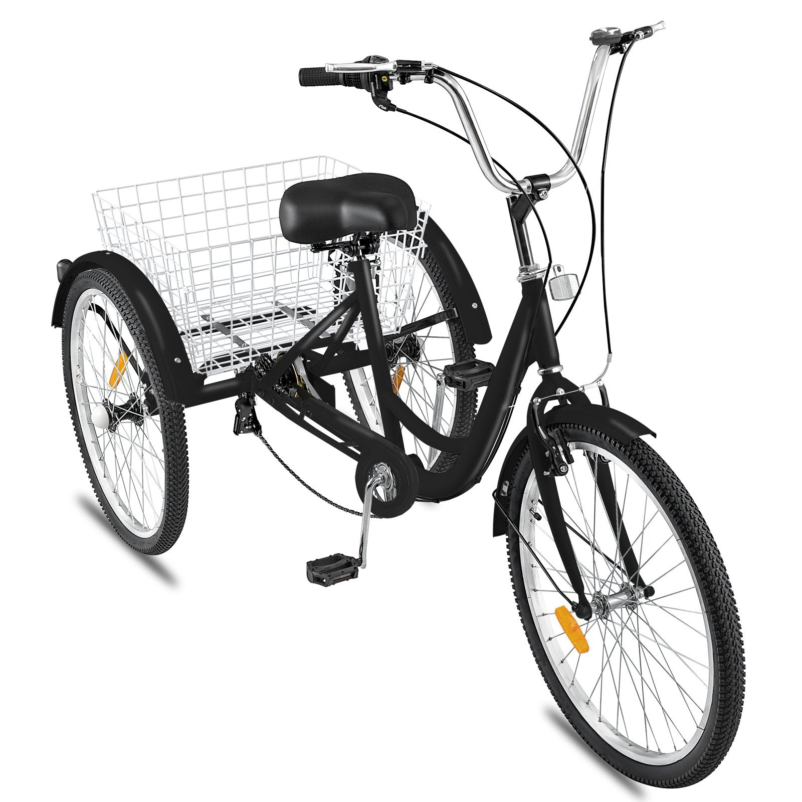 VEVOR Adult Tricycle Single Speed 7 Speed Three Wheel Bike Cruise Bike 24inch Seat Adjustable Trike with Bell, Brake System and Basket Cruiser Bicycles Size for Shopping 