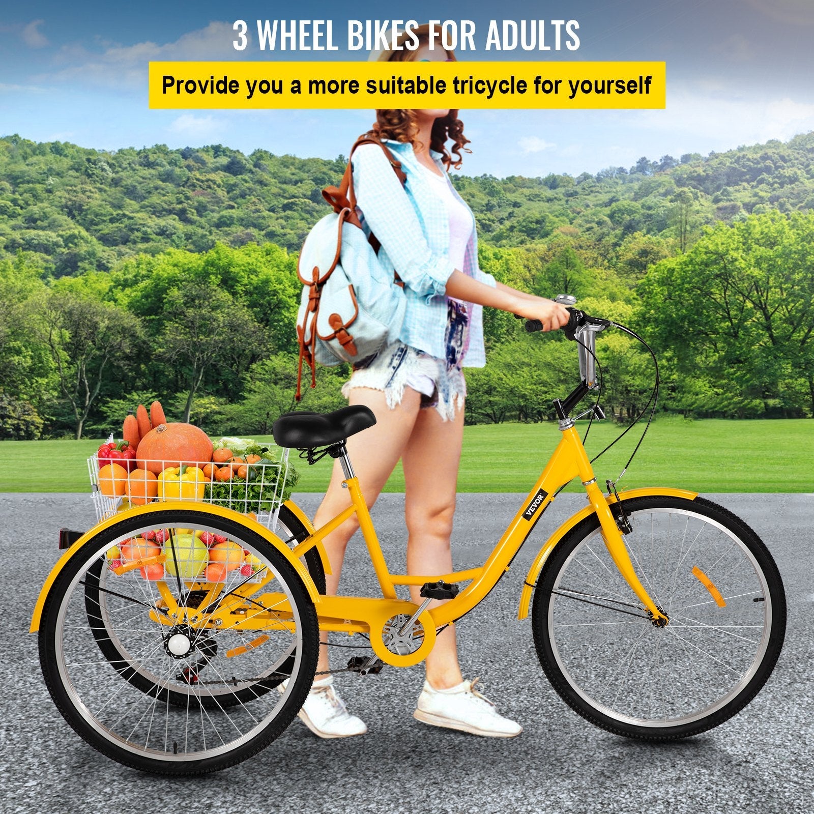 Adult Tricycle 26" 7-Speed 3-Wheel Trike Bicycle Bike Cruise w/ Basket Shooping 