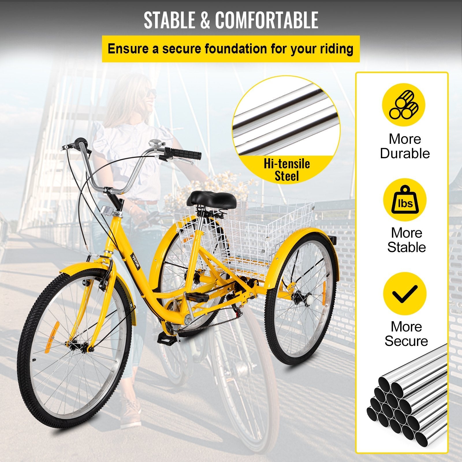 Adult Tricycle 26" 7-Speed 3-Wheel Trike Bicycle Bike Cruise w/ Basket Shooping 