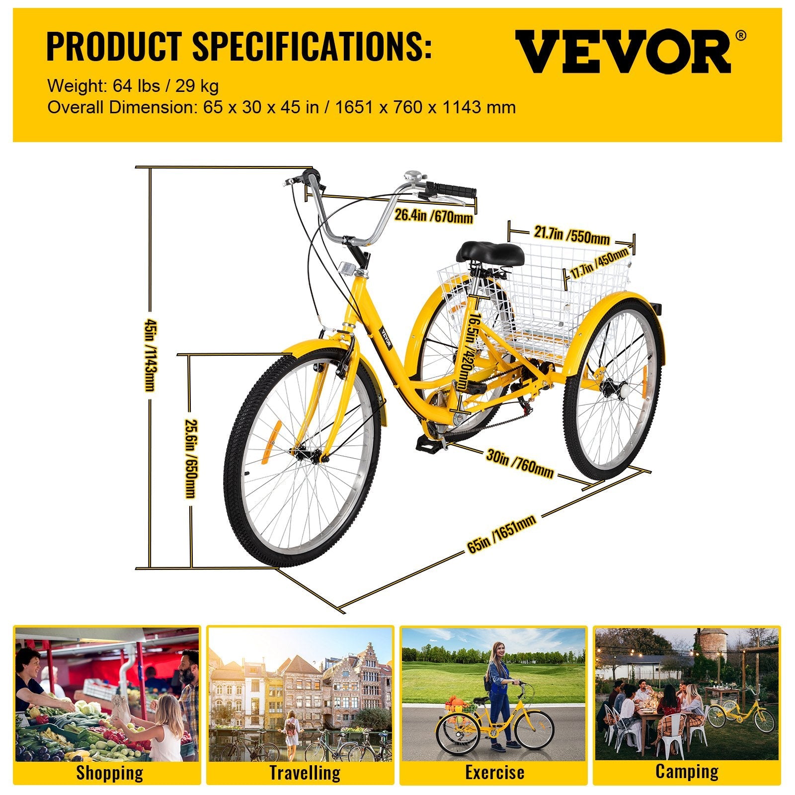 Adult Tricycle 26" 7-Speed 3-Wheel Trike Bicycle Bike Cruise w/ Basket Shooping 
