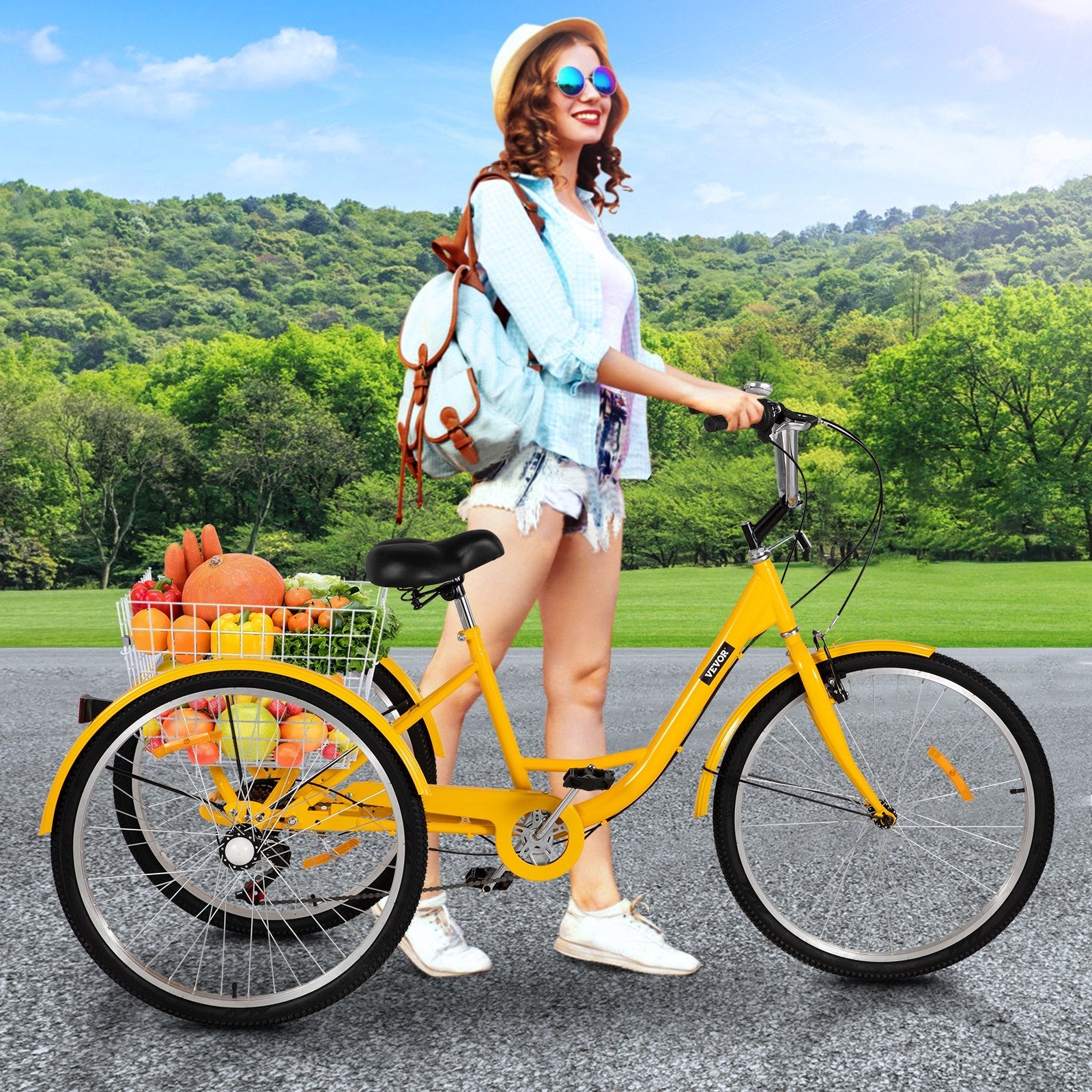 Adult Tricycle 26" 7-Speed 3-Wheel Trike Bicycle Bike Cruise w/ Basket Shooping 