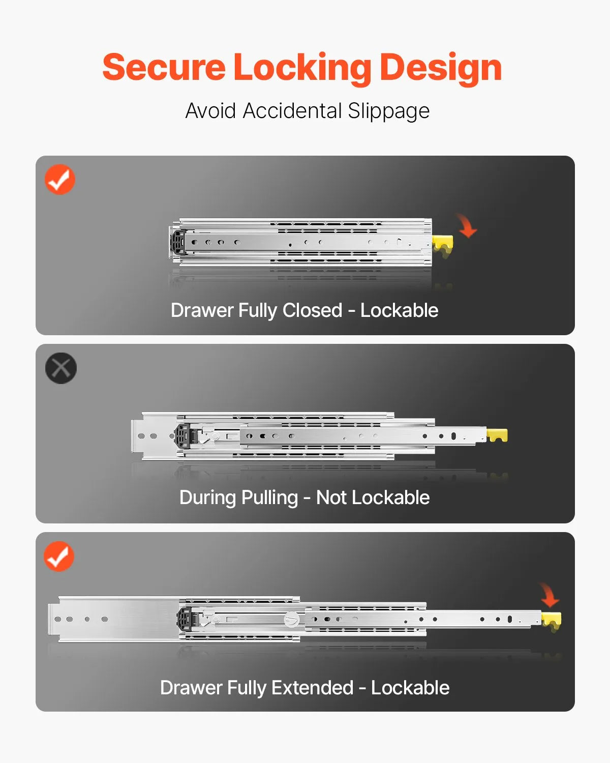 VEVOR Industrial Full Extension Drawer Slide Rails, 16–60 in, 500 lbs Capacity, Locking Ball Bearing Side Mount – 1 Pair 