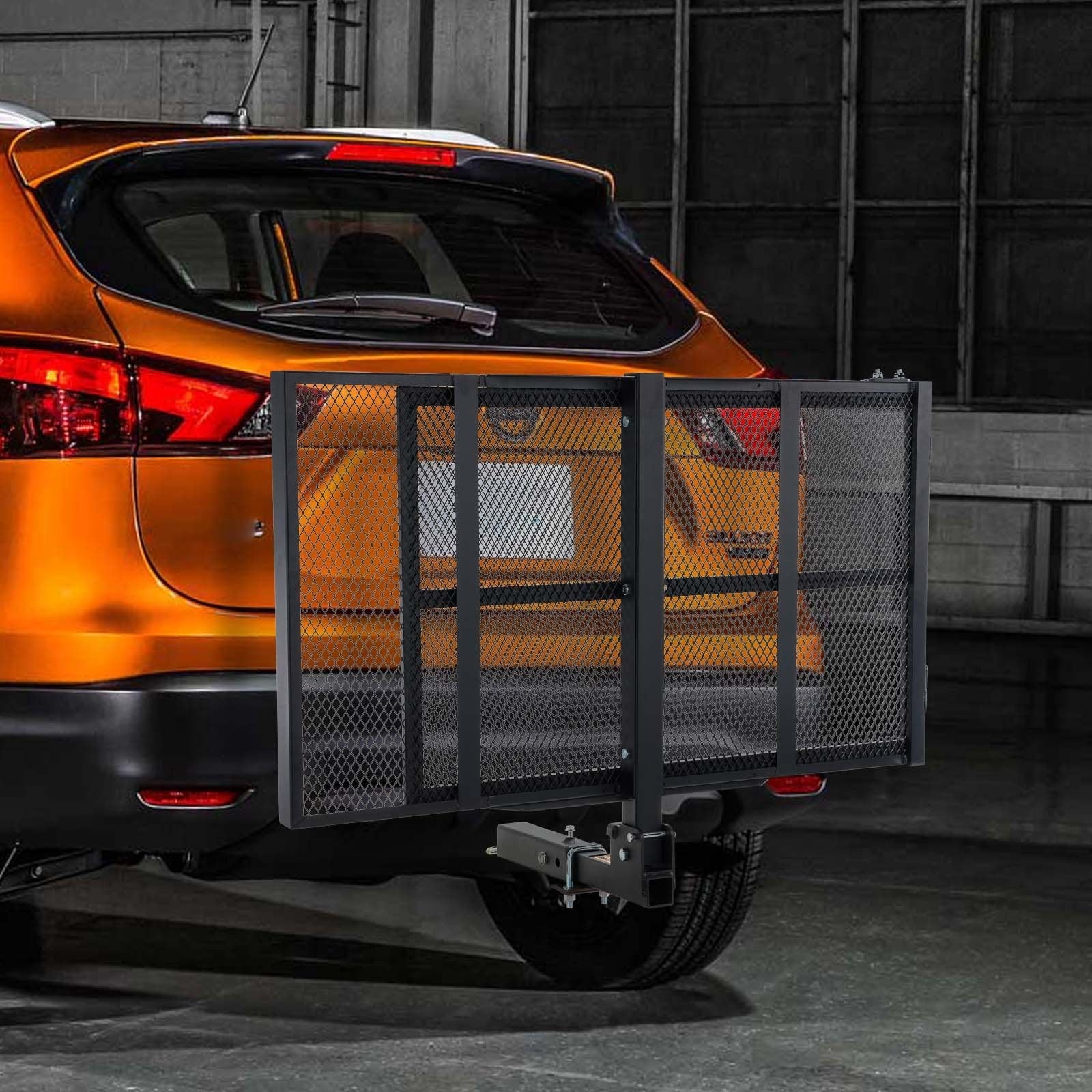 VEVOR Hitch Mount Wheelchair Carrier 45.3" x 25.6", 500LBS Mobility Scooter Carrier with Folding Ramp, Iron Trailer Hitch Rack Basket with Stabilizer, Straps, Fit 2" Hitch Receiver for SUV Van Car 