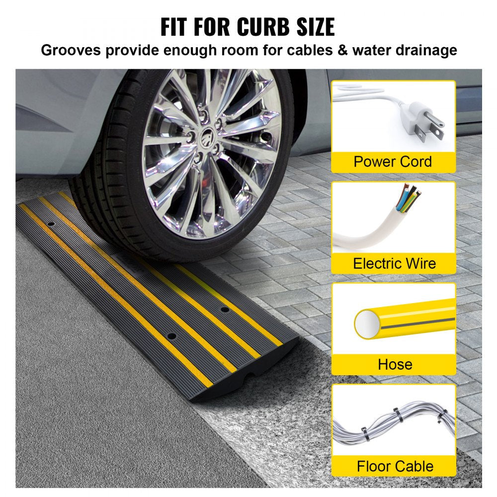 VEVOR Rubber Curb Ramp for Driveway 1 Pack, 15T Heavy Duty Sidewalk Curb Ramp, 2.6" Rise Height Cable Cover Curbside Bridge Ramp for Garage for Low Cars, Wheelchairs 