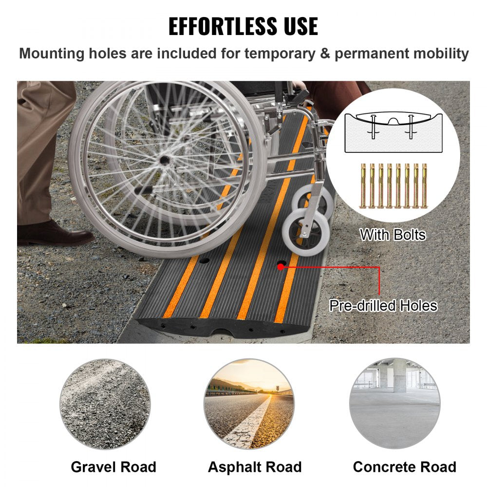 VEVOR Rubber Curb Ramp for Driveway 2 Pack, 15T Heavy Duty Sidewalk Curb Ramp, 2.6" Rise Height Cable Cover Curbside Bridge Ramp for Garage for Low Cars, Wheelchairs 
