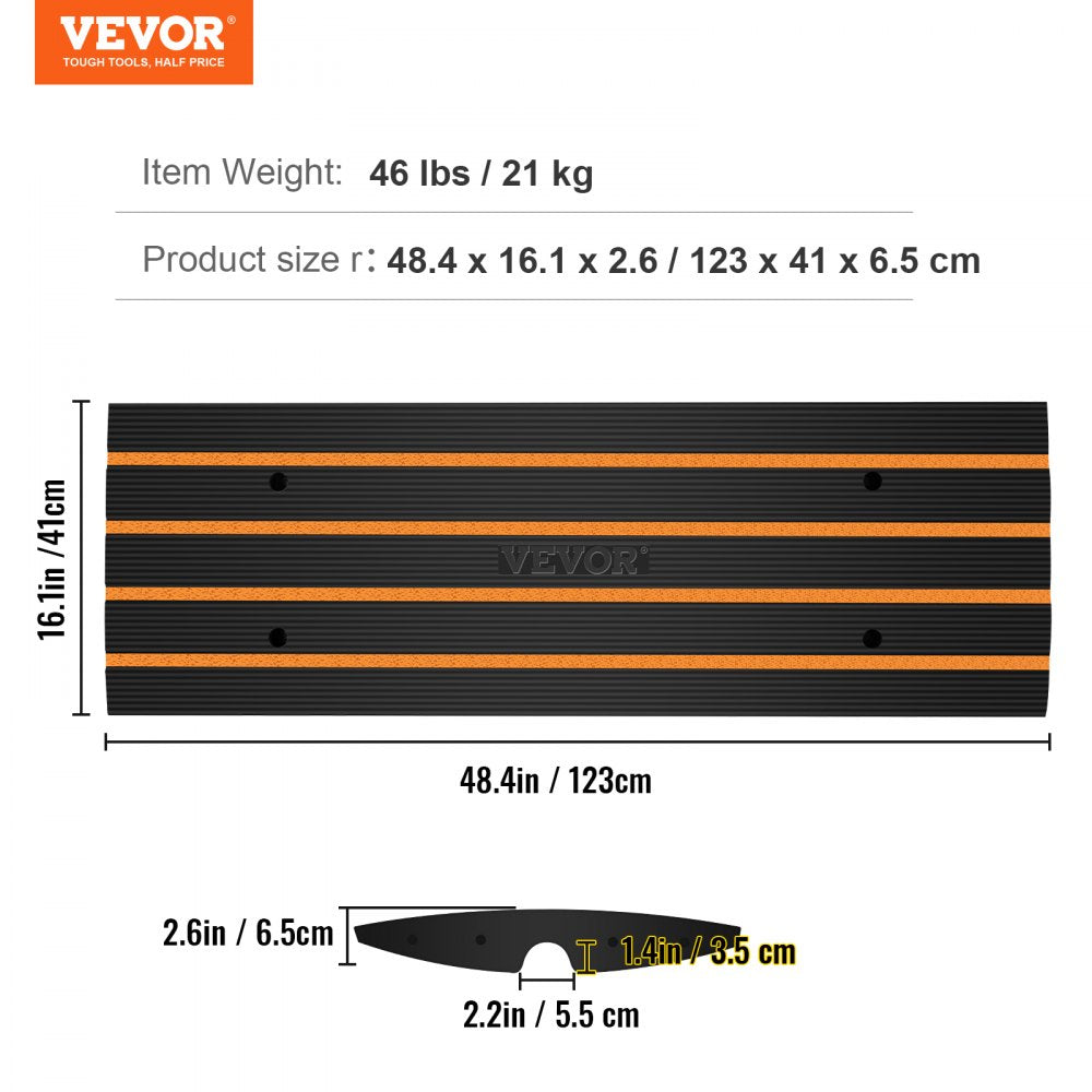 VEVOR Rubber Curb Ramp for Driveway 2 Pack, 15T Heavy Duty Sidewalk Curb Ramp, 2.6" Rise Height Cable Cover Curbside Bridge Ramp for Garage for Low Cars, Wheelchairs 